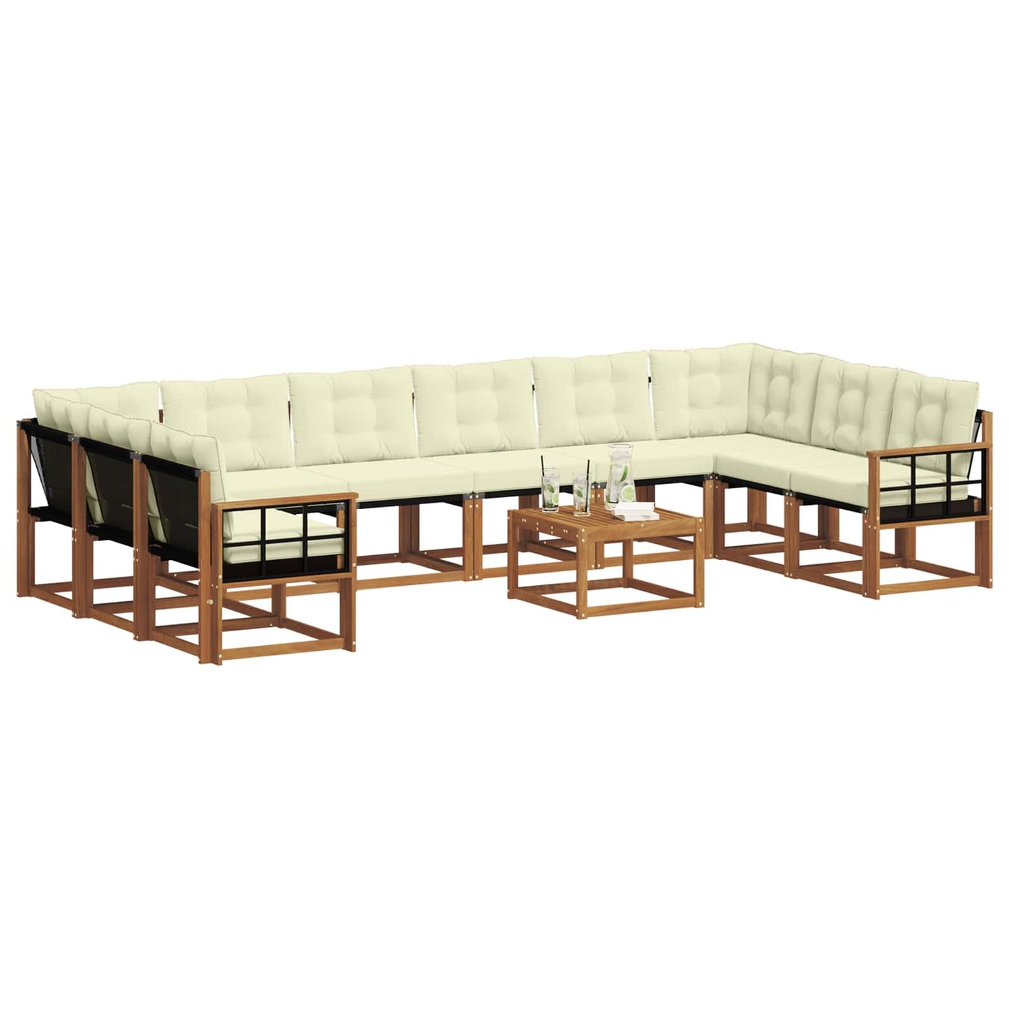 Outdoor-Sofagarnitur mit Kissen 11 pcs Natur und Creme
