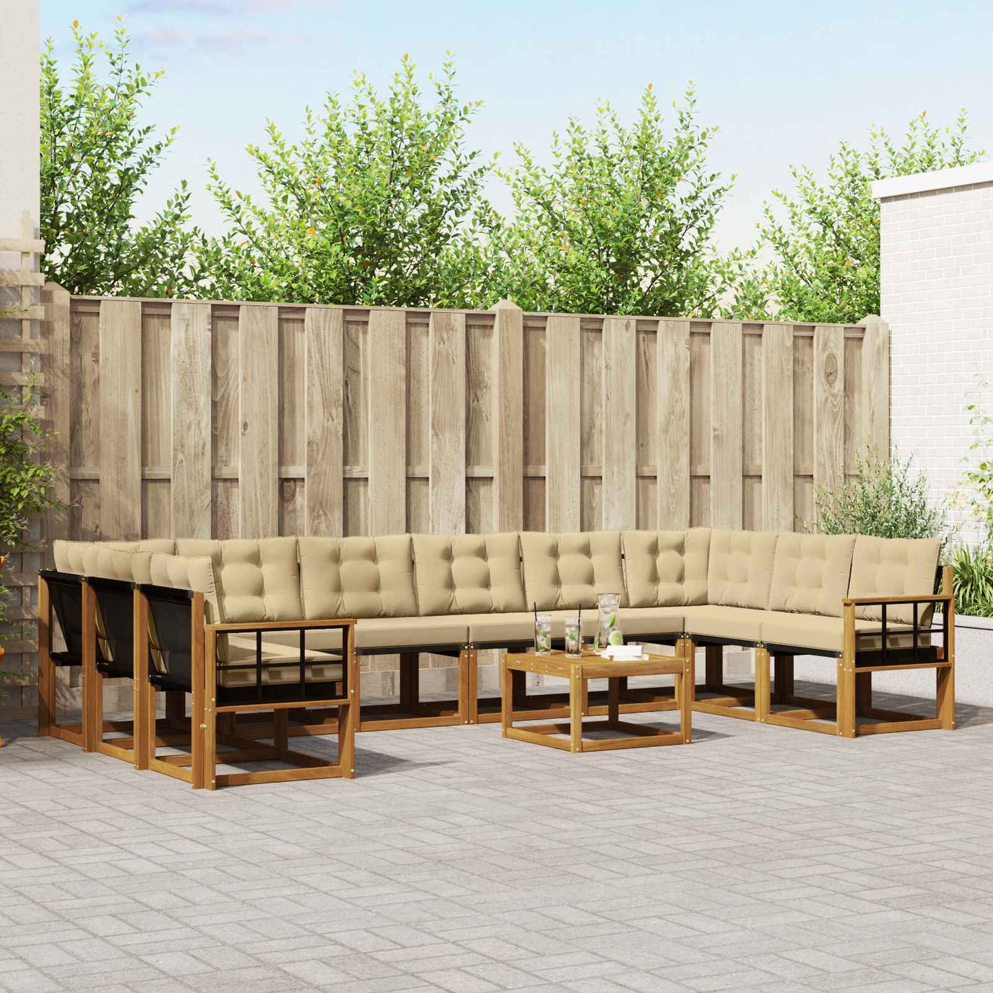 Outdoor-Sofagarnitur 11 stk. Natur und Beige