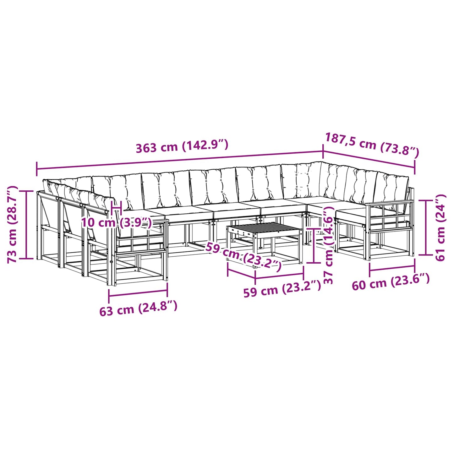 Outdoor-Sofagarnitur 11 stk. Natur und Beige