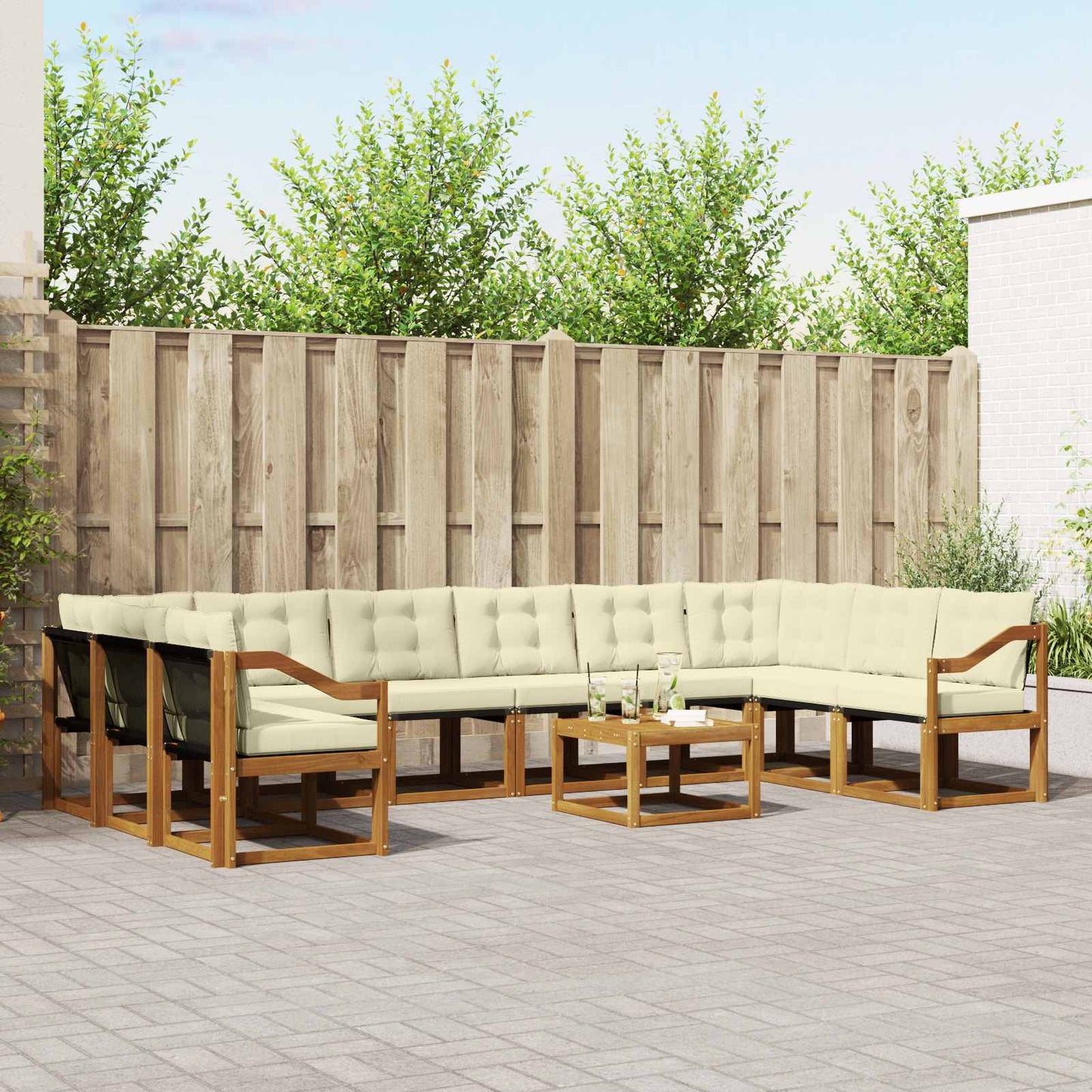 Outdoor-Sofagarnitur mit Kissen 11 pcs Natur und Creme