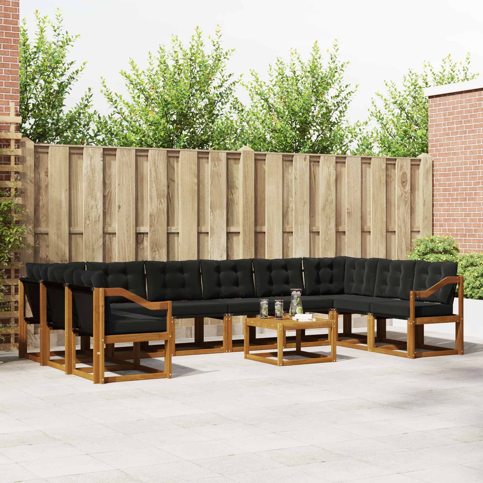 Outdoor-Sofagarnitur mit Kissen 11 pcs Natürlich und Schwarz