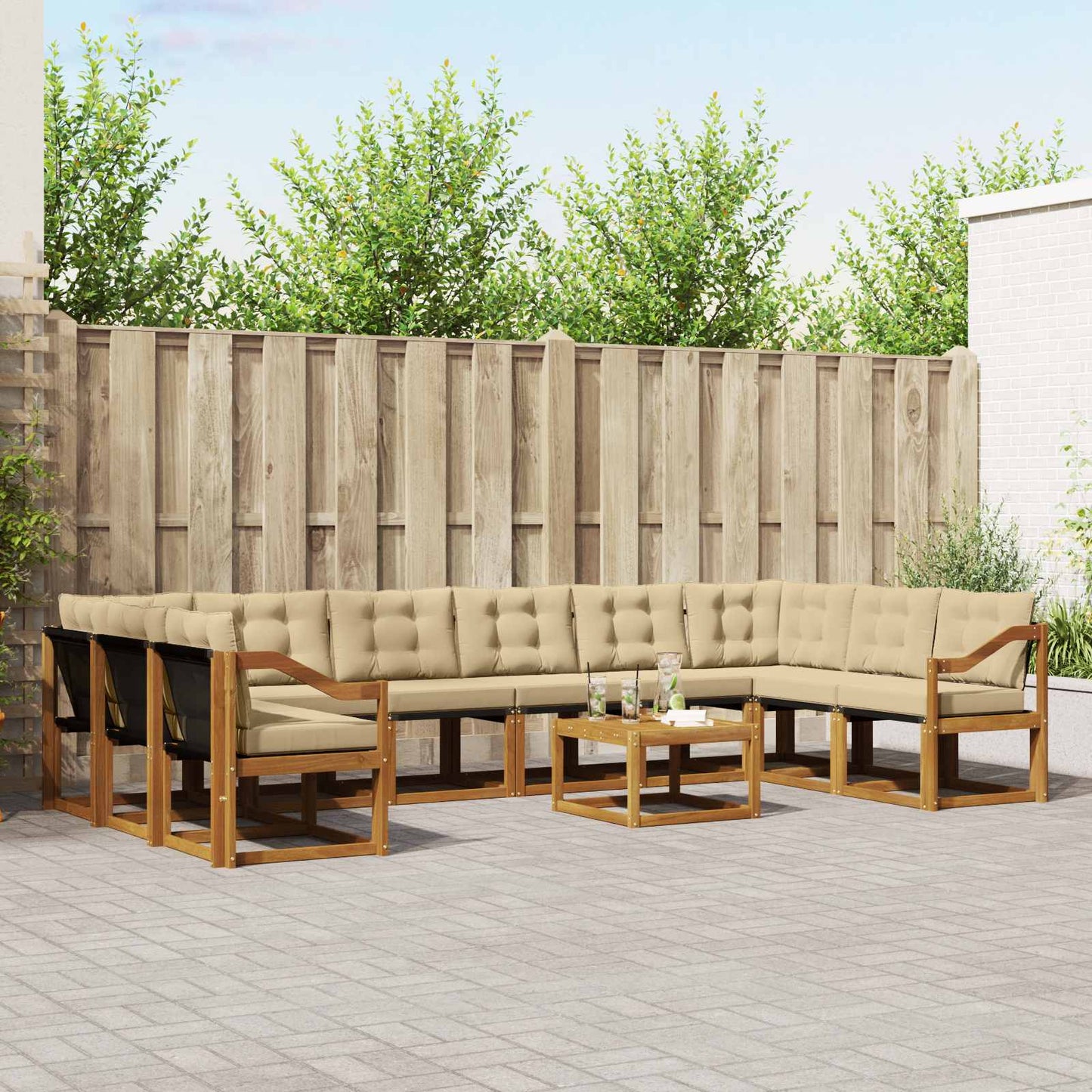 Outdoor-Sofagarnitur 11 stk. Natur und Beige