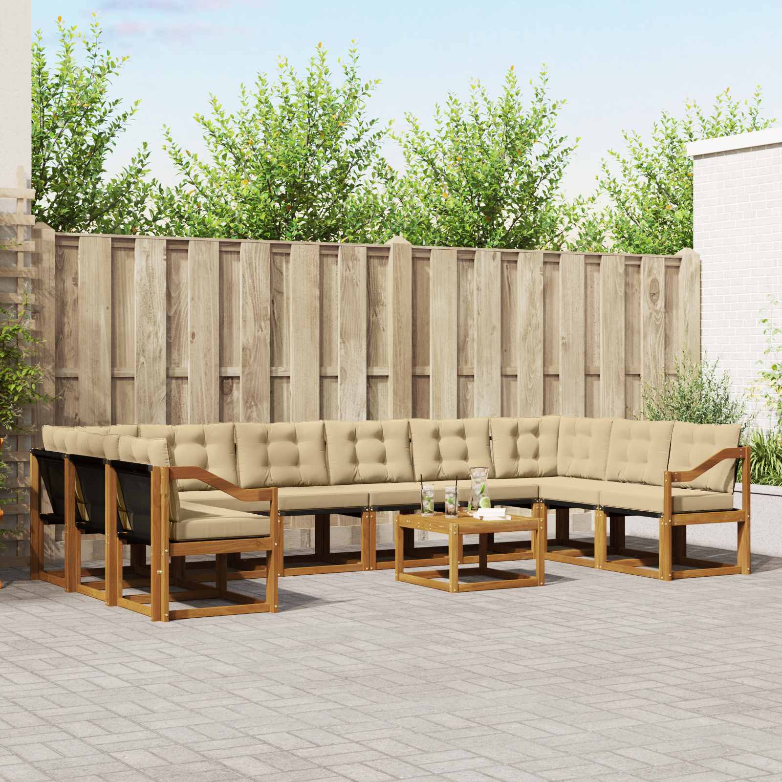 Outdoor-Sofagarnitur 11 stk. Natur und Beige