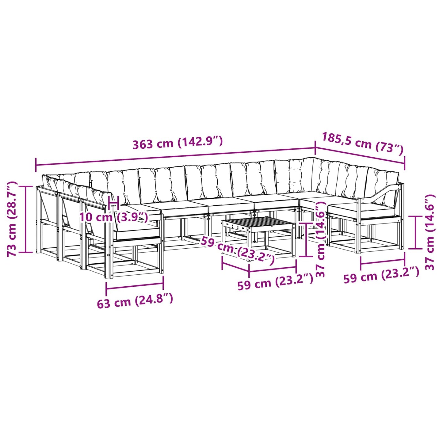 Outdoor-Sofagarnitur mit Kissen 11 pcs Natur und Beige