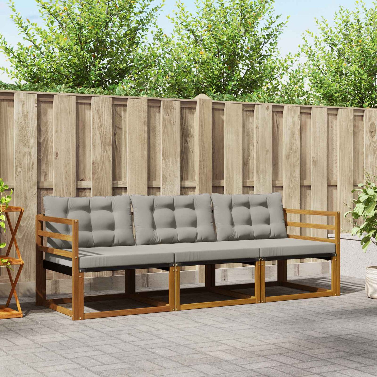 Outdoor-Sofagarnitur mit Kissen 3 pcs Natürlich und Hellgrau