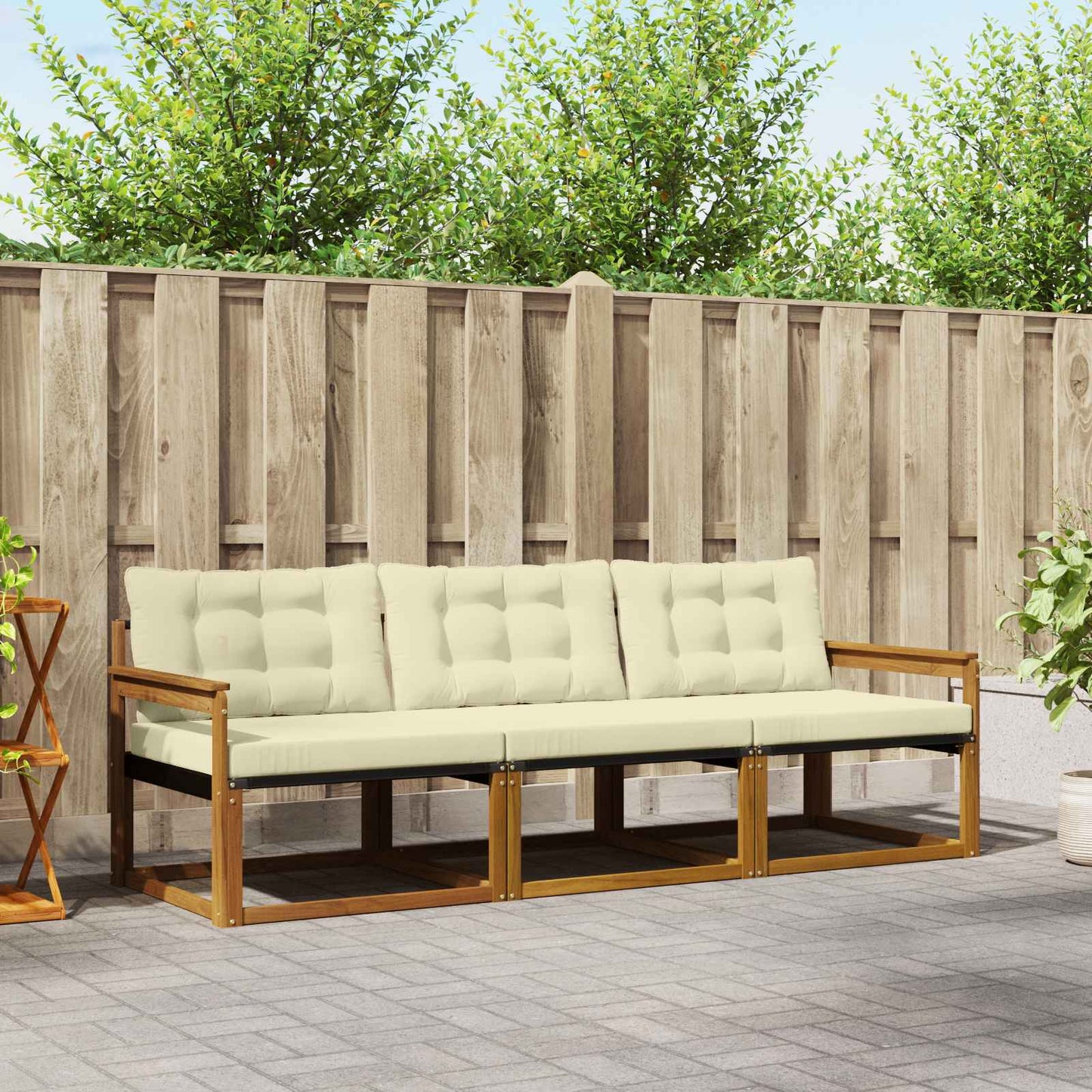 Outdoor-Sofagarnitur 3 stk. Natur und Creme