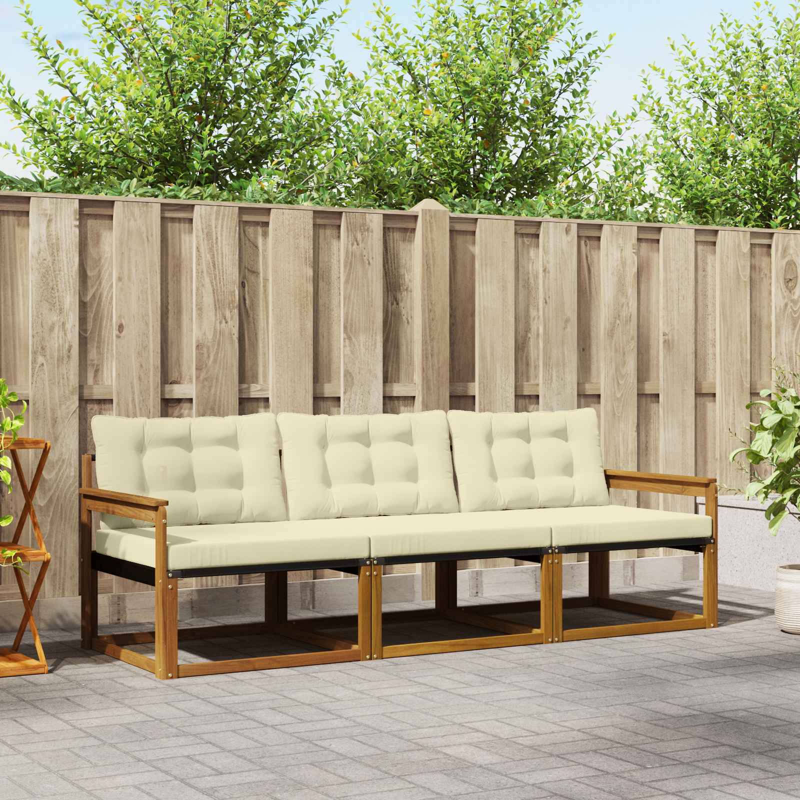 Outdoor-Sofagarnitur 3 stk. Natur und Creme