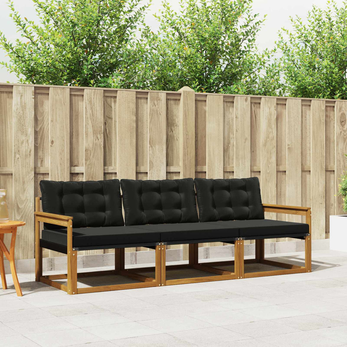 Outdoor-Sofagarnitur 3 stk. Natur und Schwarz