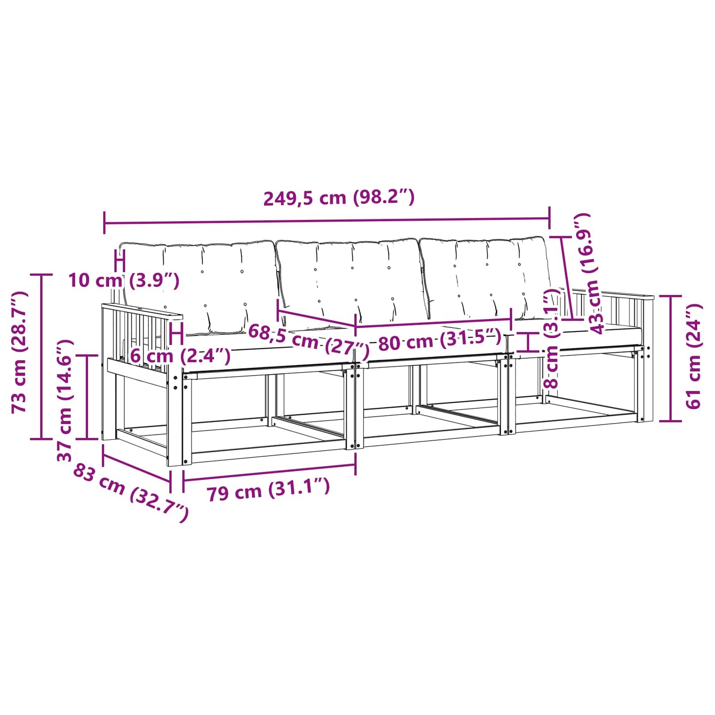 Outdoor-Sofagarnitur 3 stk. Natur und Creme
