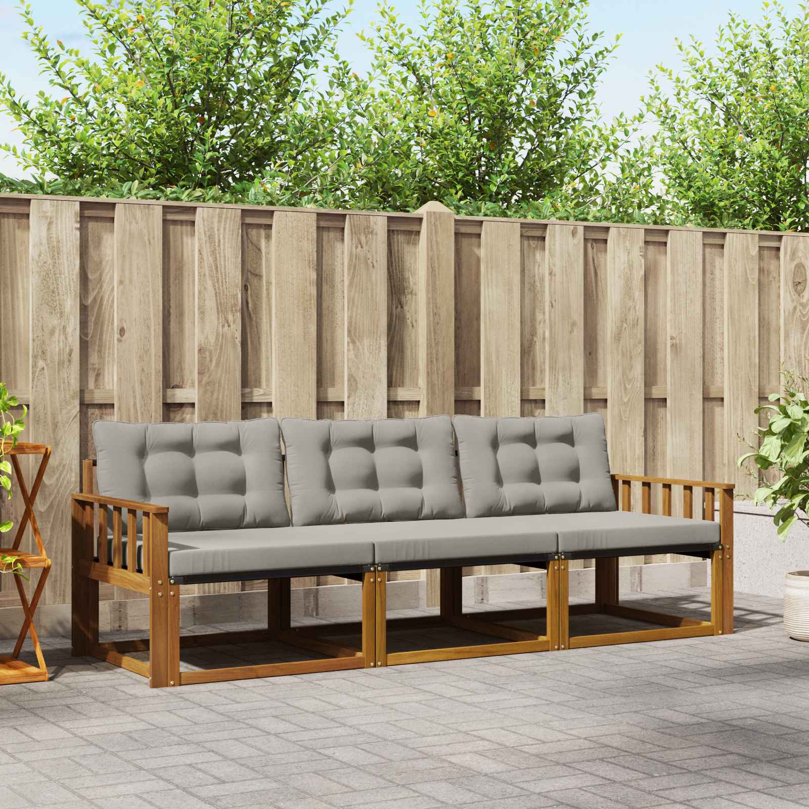 Outdoor-Sofagarnitur mit Kissen 3 pcs Natürlich und Hellgrau