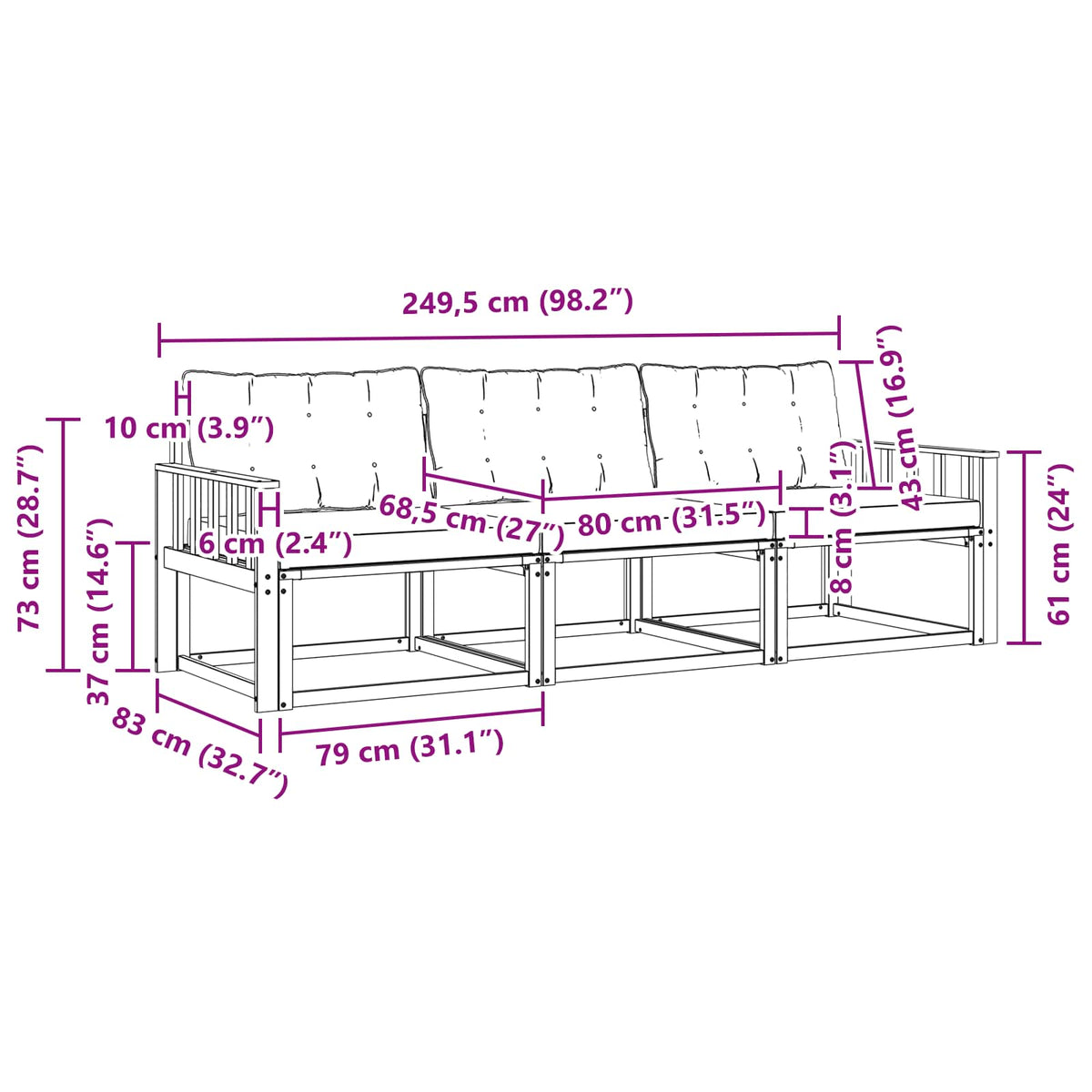 Outdoor-Sofagarnitur 3 stk. Natur und Schwarz