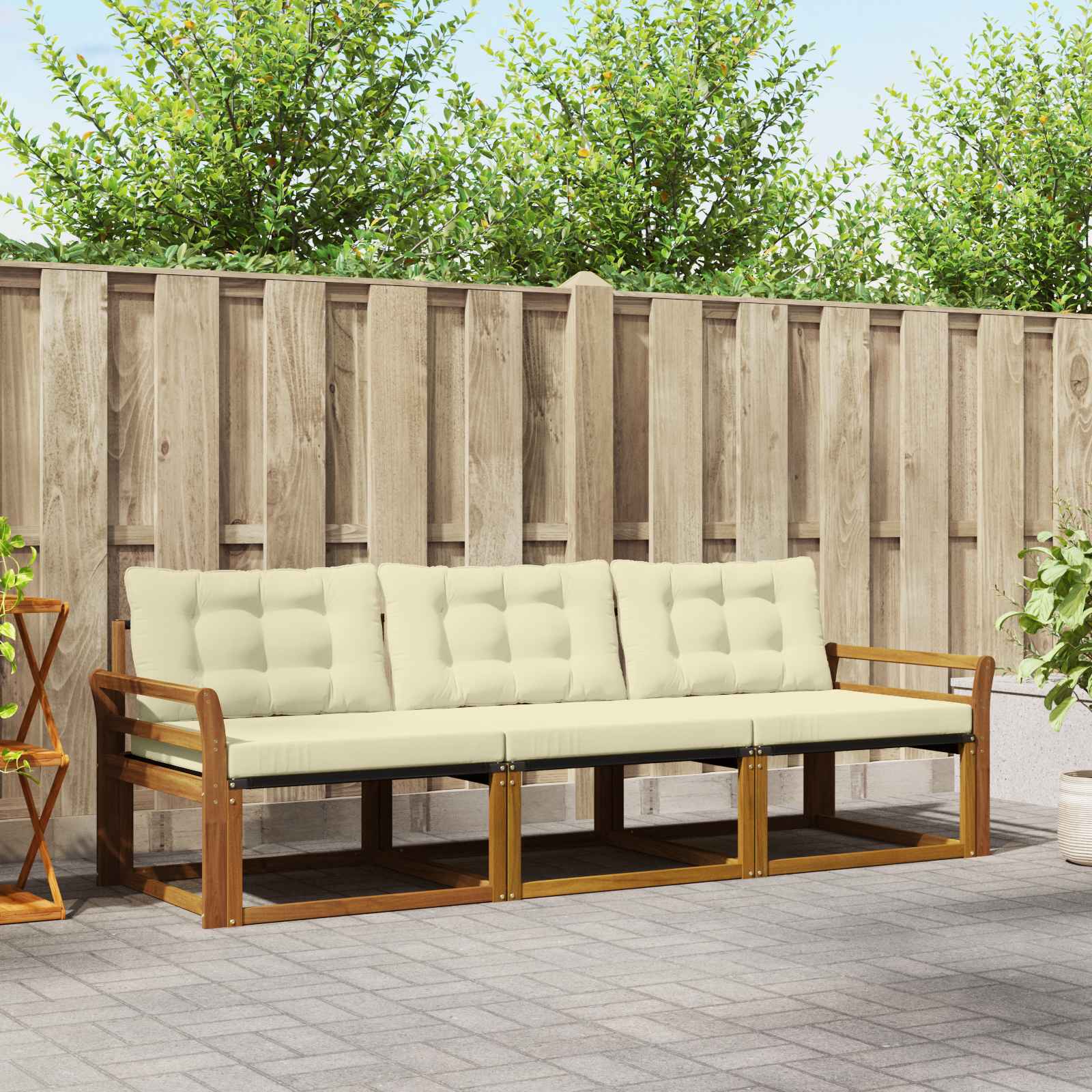 Outdoor-Sofagarnitur 3 stk. Natur und Creme