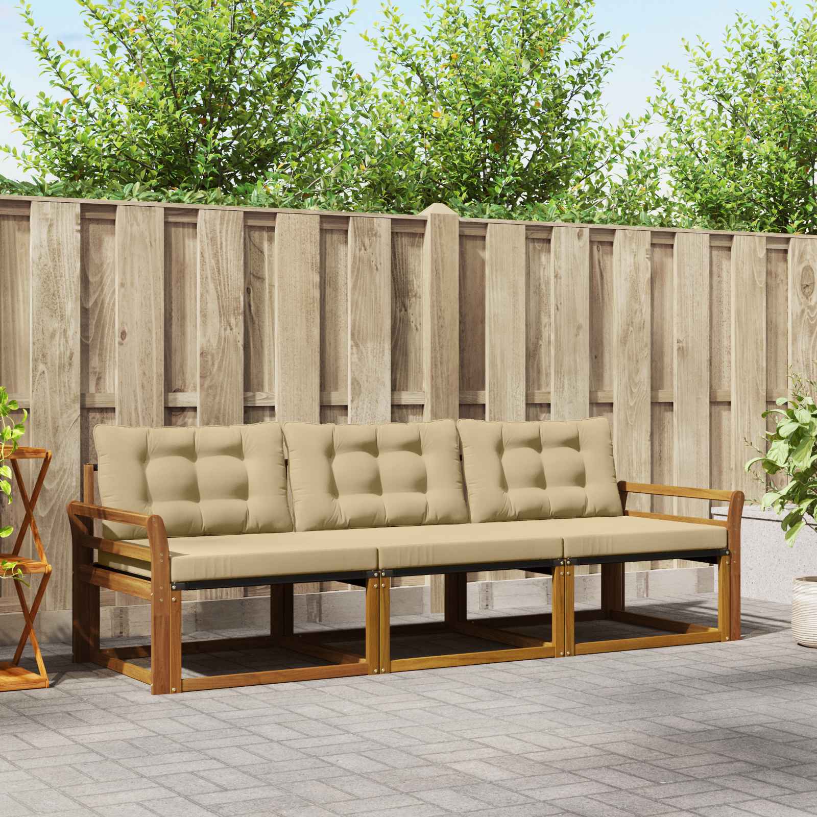 Outdoor-Sofagarnitur 3 stk. Natur und Beige