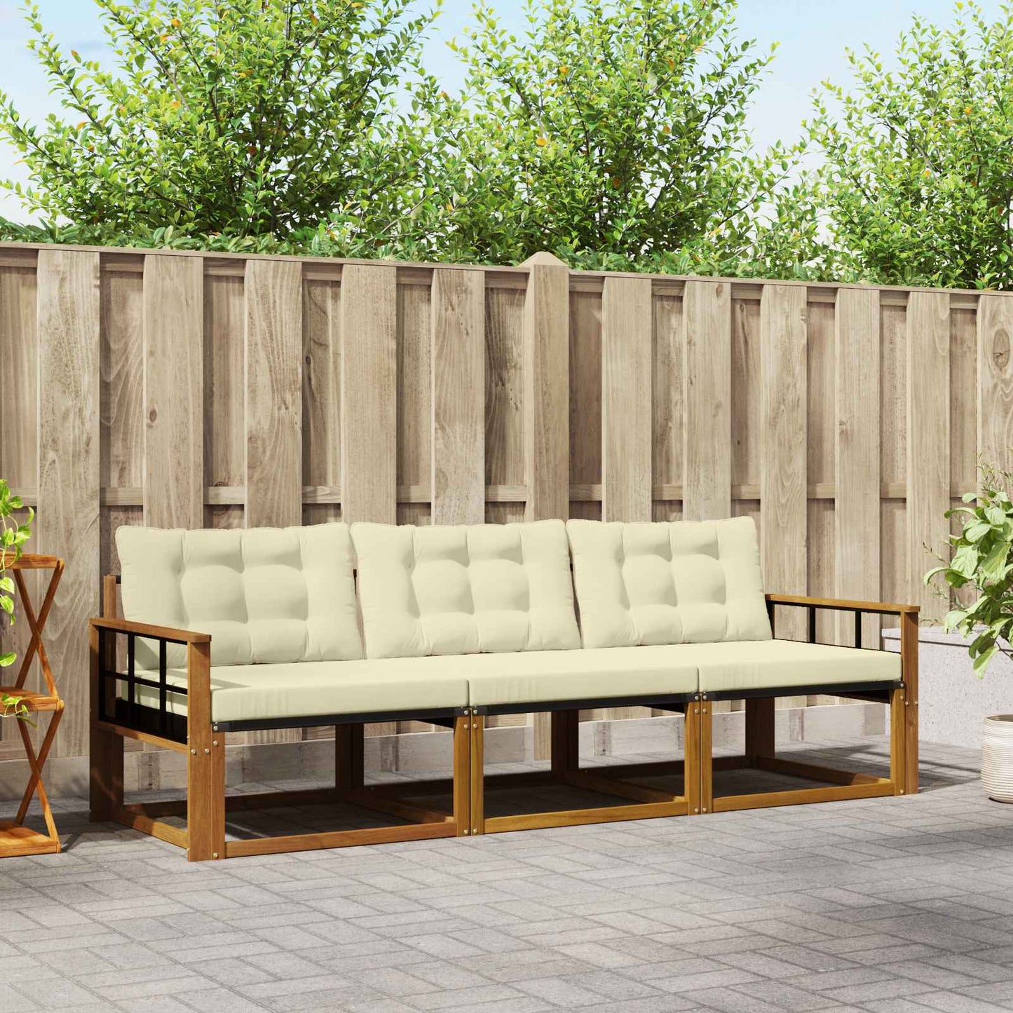 Outdoor-Sofagarnitur 3 stk. Natur und Creme