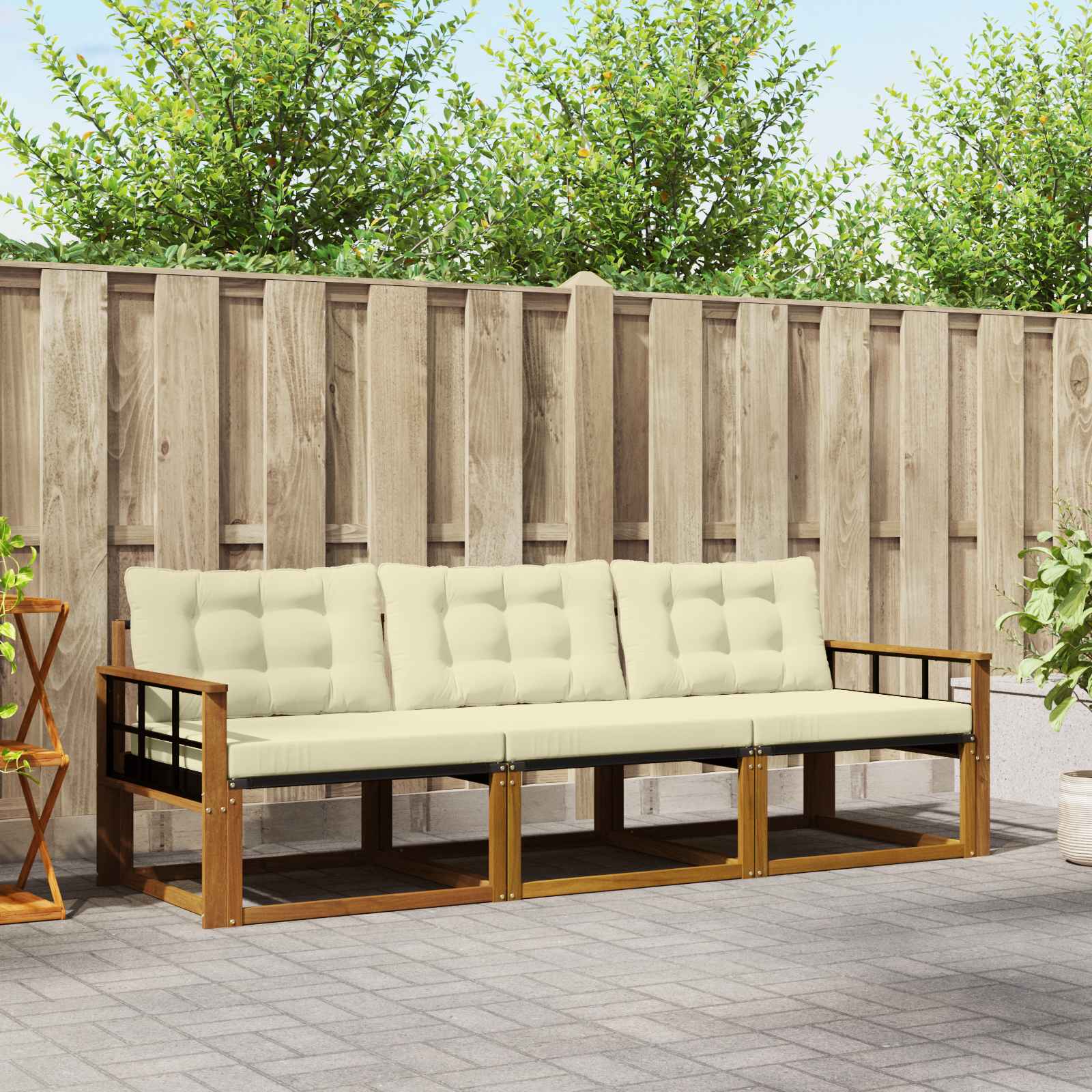 Outdoor-Sofagarnitur 3 stk. Natur und Creme