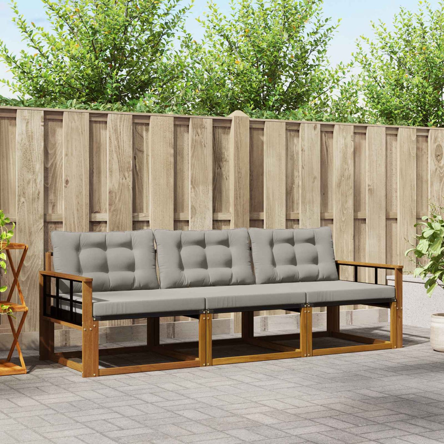 Outdoor-Sofagarnitur mit Kissen 3 pcs Natürlich und Hellgrau
