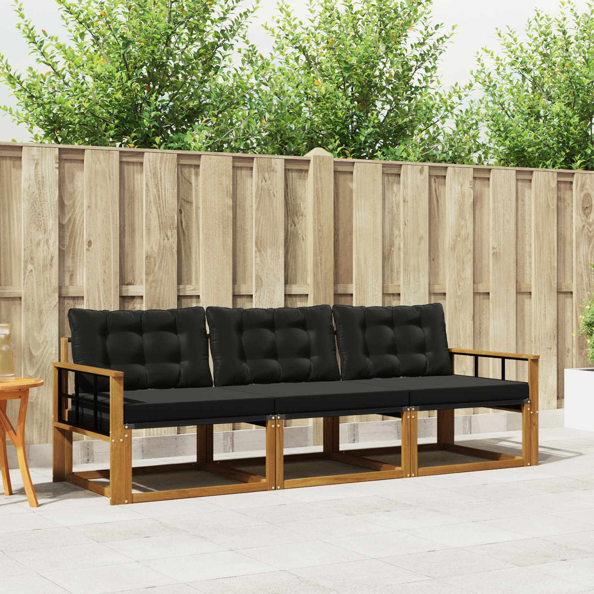 Outdoor-Sofagarnitur 3 stk. Natur und Schwarz
