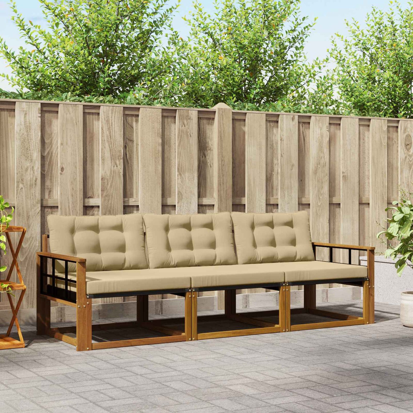 Outdoor-Sofagarnitur 3 stk. Natur und Beige