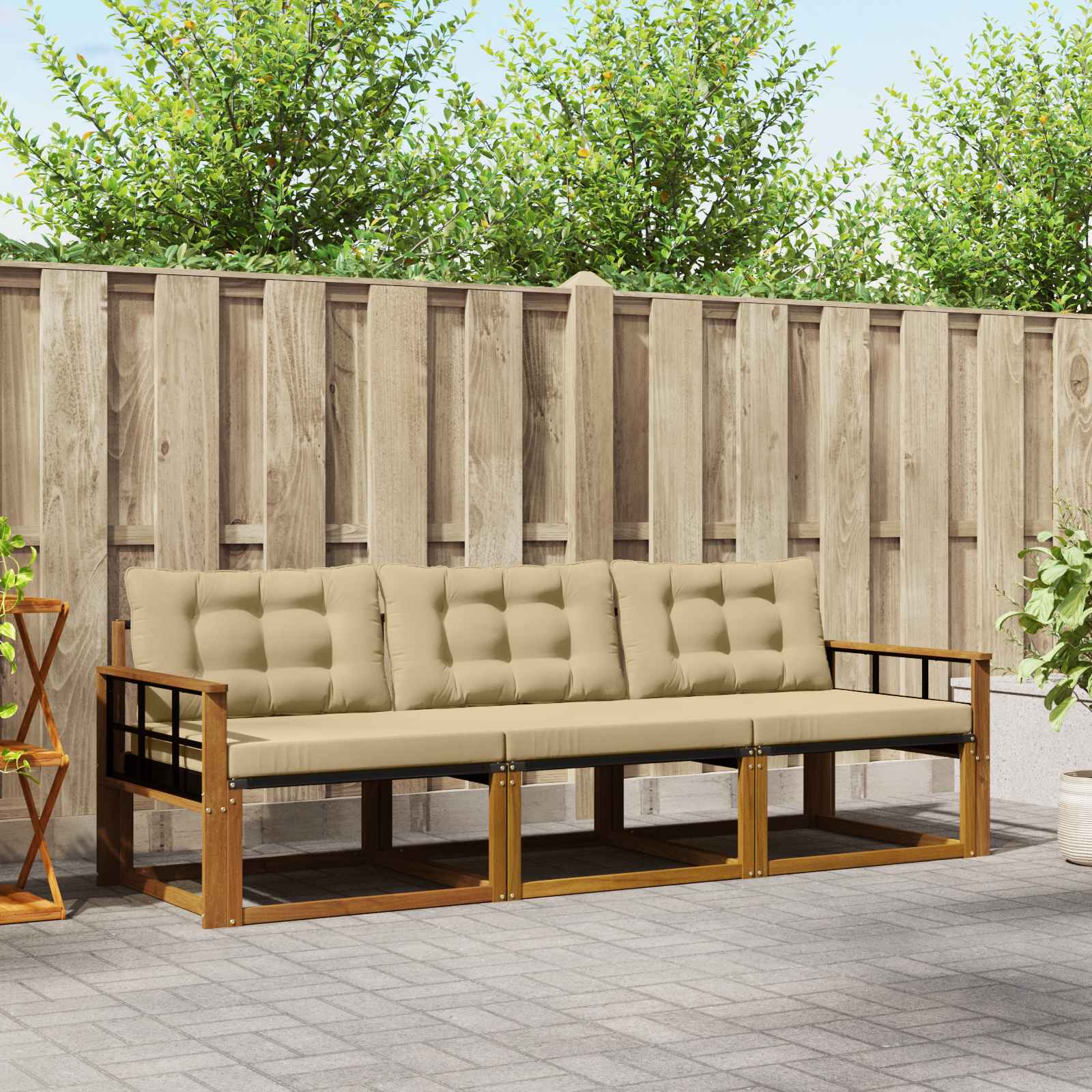 Outdoor-Sofagarnitur 3 stk. Natur und Beige