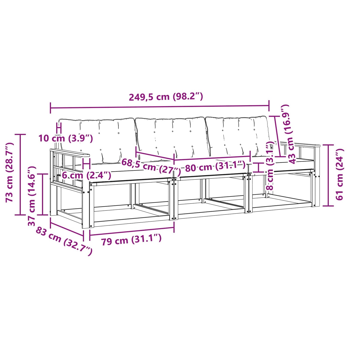 Outdoor-Sofagarnitur 3 stk. Natur und Beige