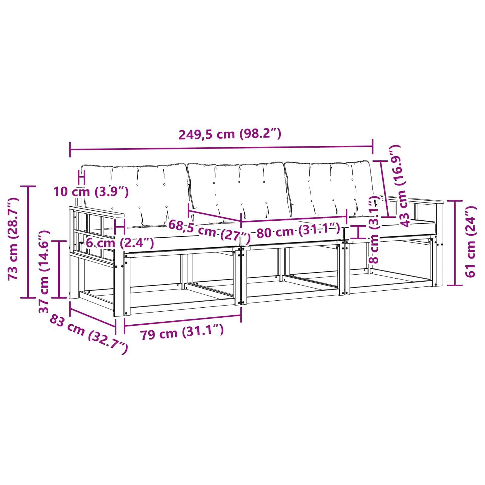 Outdoor-Sofagarnitur 3 stk. Natur und Beige