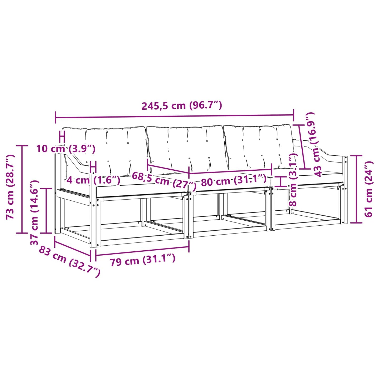 Outdoor-Sofagarnitur 3 stk. Natur und Creme
