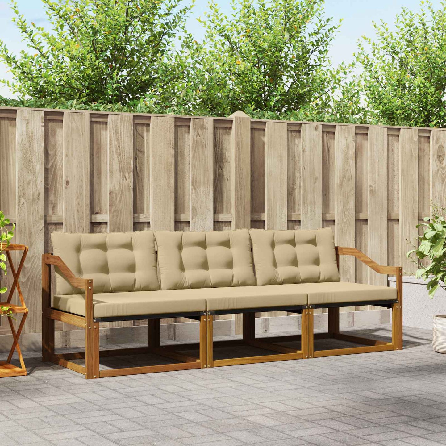 Outdoor-Sofagarnitur mit Kissen 3 pcs Natur und Beige