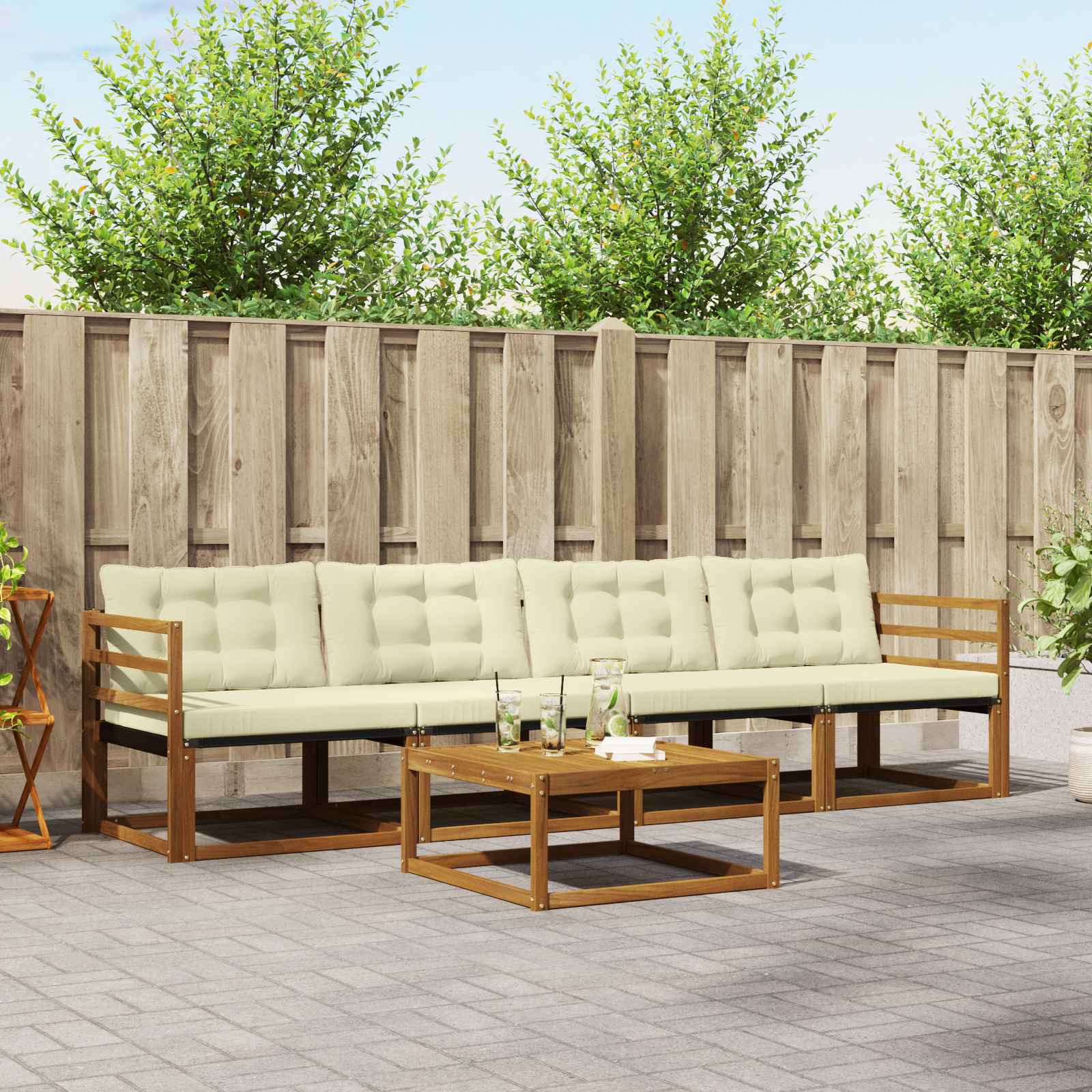 Outdoor-Sofagarnitur mit Kissen 5 pcs Natur und Creme