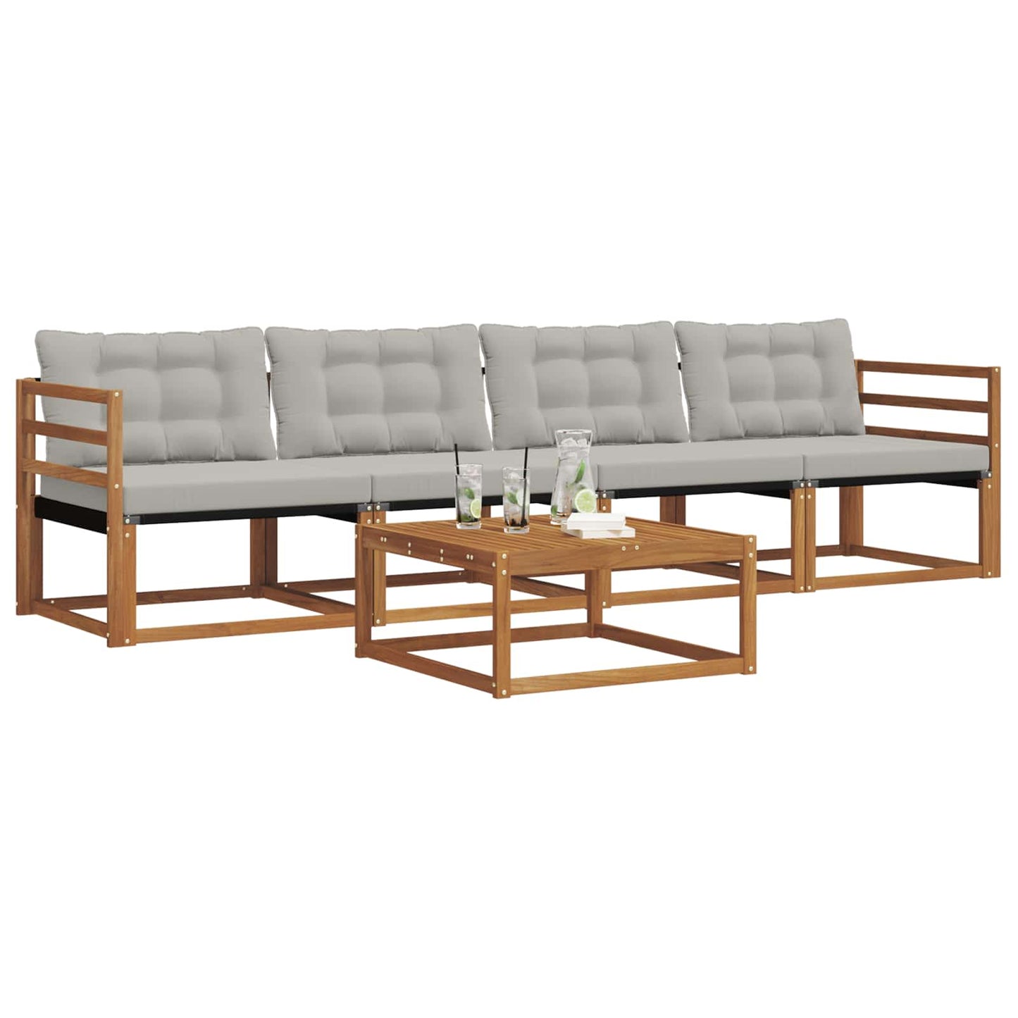Outdoor-Sofagarnitur mit Kissen 5 pcs Natürlich und Hellgrau