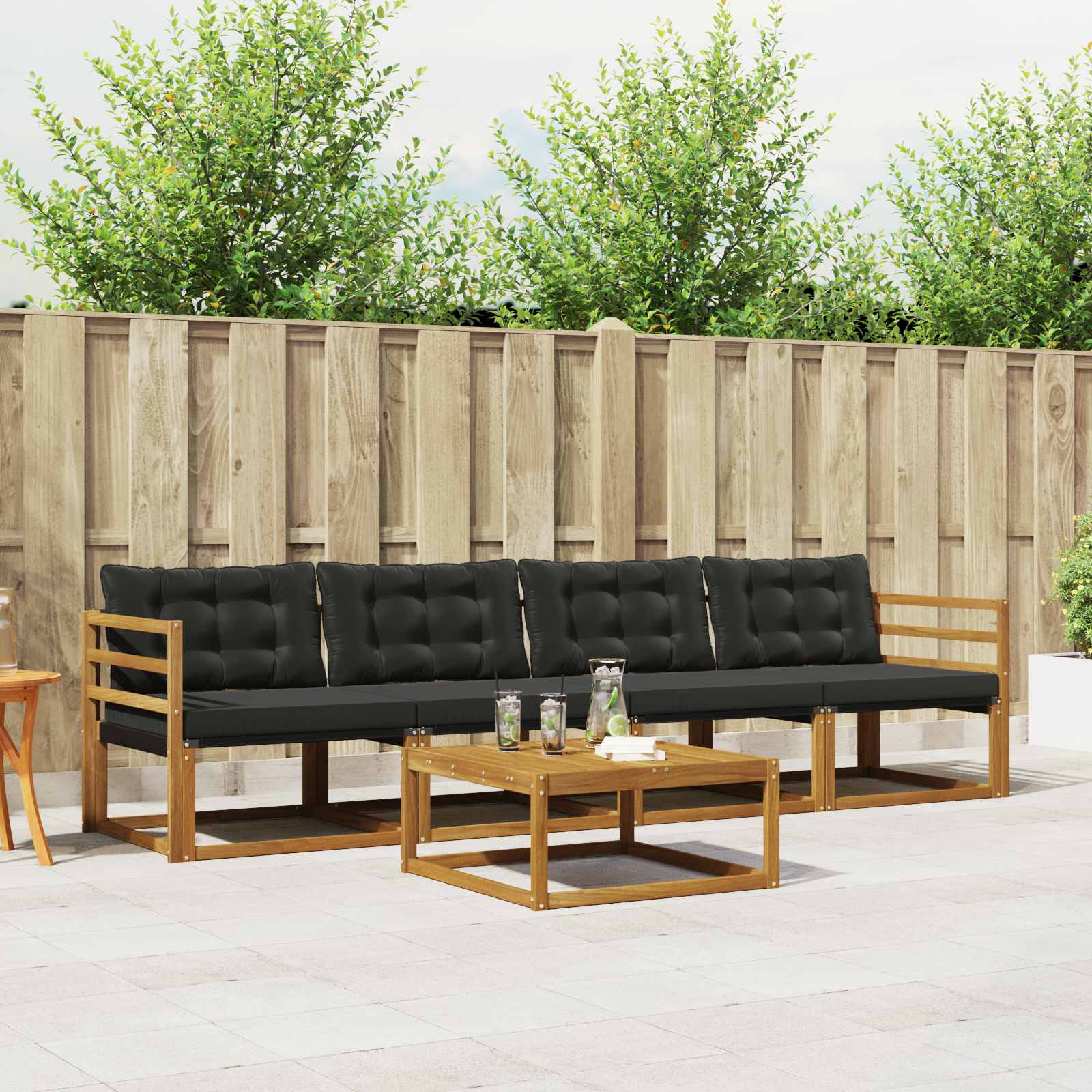Outdoor-Sofagarnitur mit Kissen 5 pcs Natürlich und Schwarz