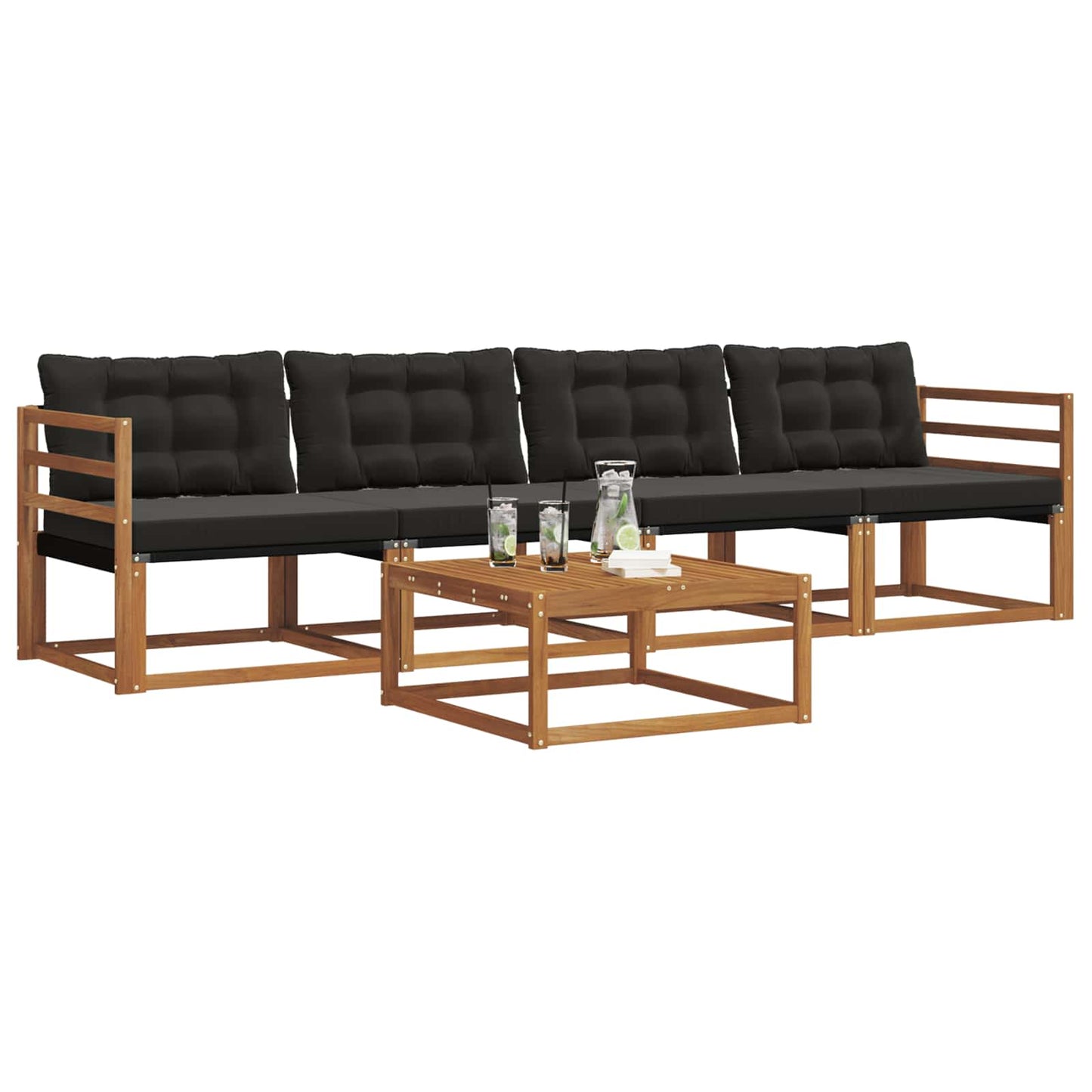 Outdoor-Sofagarnitur mit Kissen 5 pcs Natürlich und Schwarz