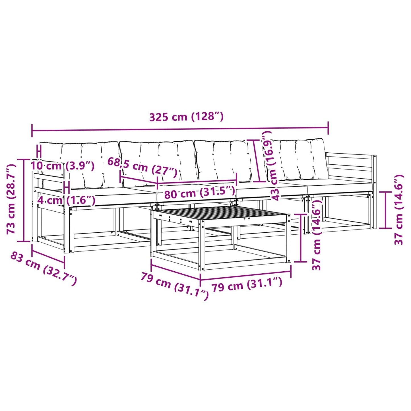 Outdoor-Sofagarnitur mit Kissen 5 pcs Natürlich und Schwarz