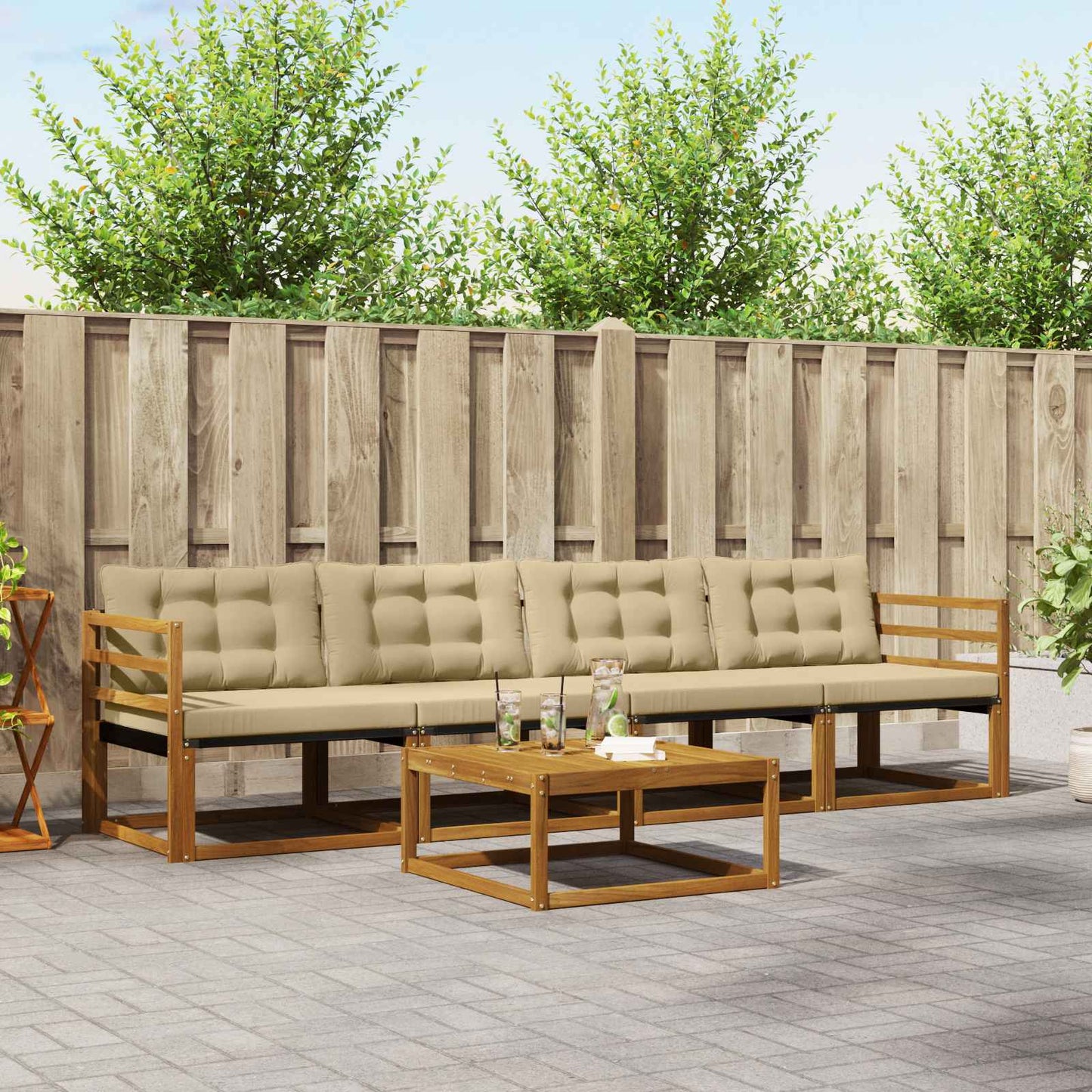 Outdoor-Sofagarnitur mit Kissen 5 pcs Natur und Beige
