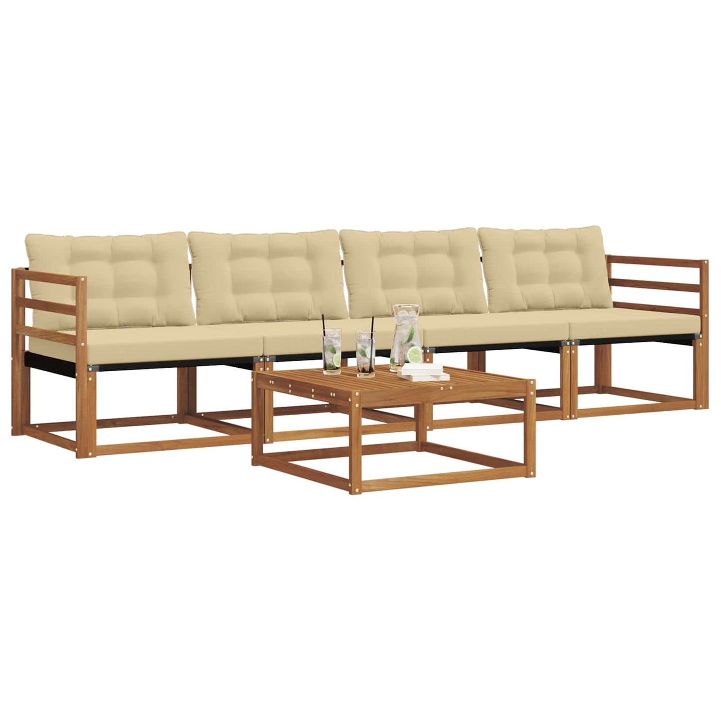 Outdoor-Sofagarnitur mit Kissen 5 pcs Natur und Beige