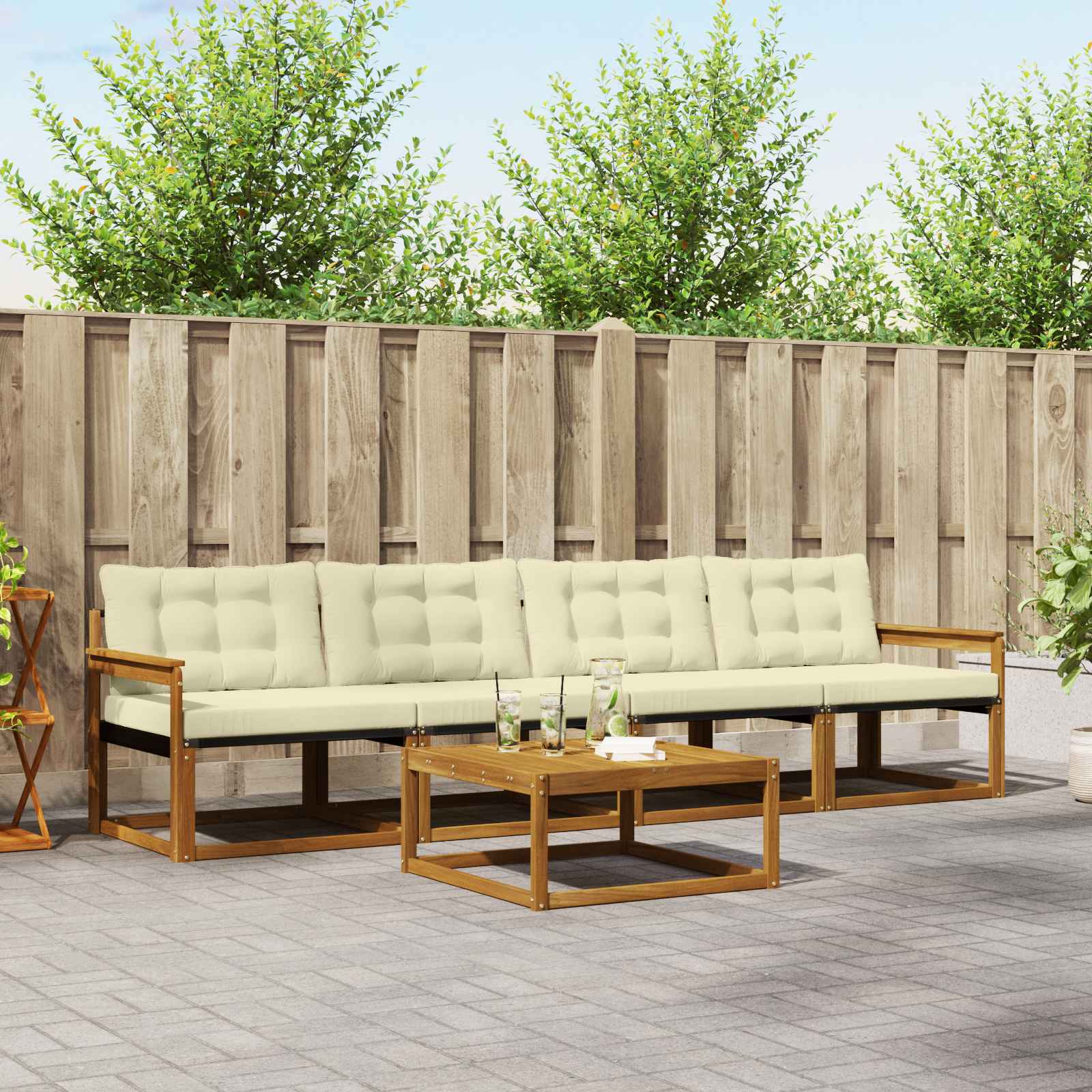 Outdoor-Sofagarnitur mit Kissen 5 pcs Natur und Creme