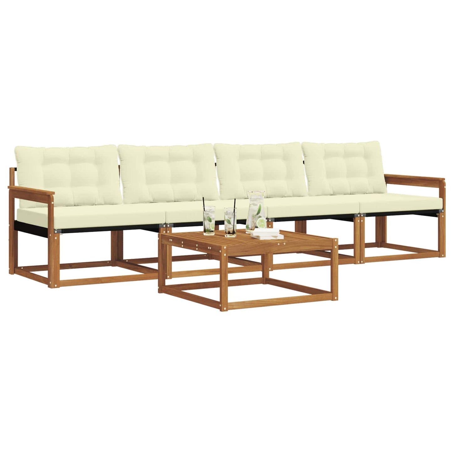 Outdoor-Sofagarnitur mit Kissen 5 pcs Natur und Creme