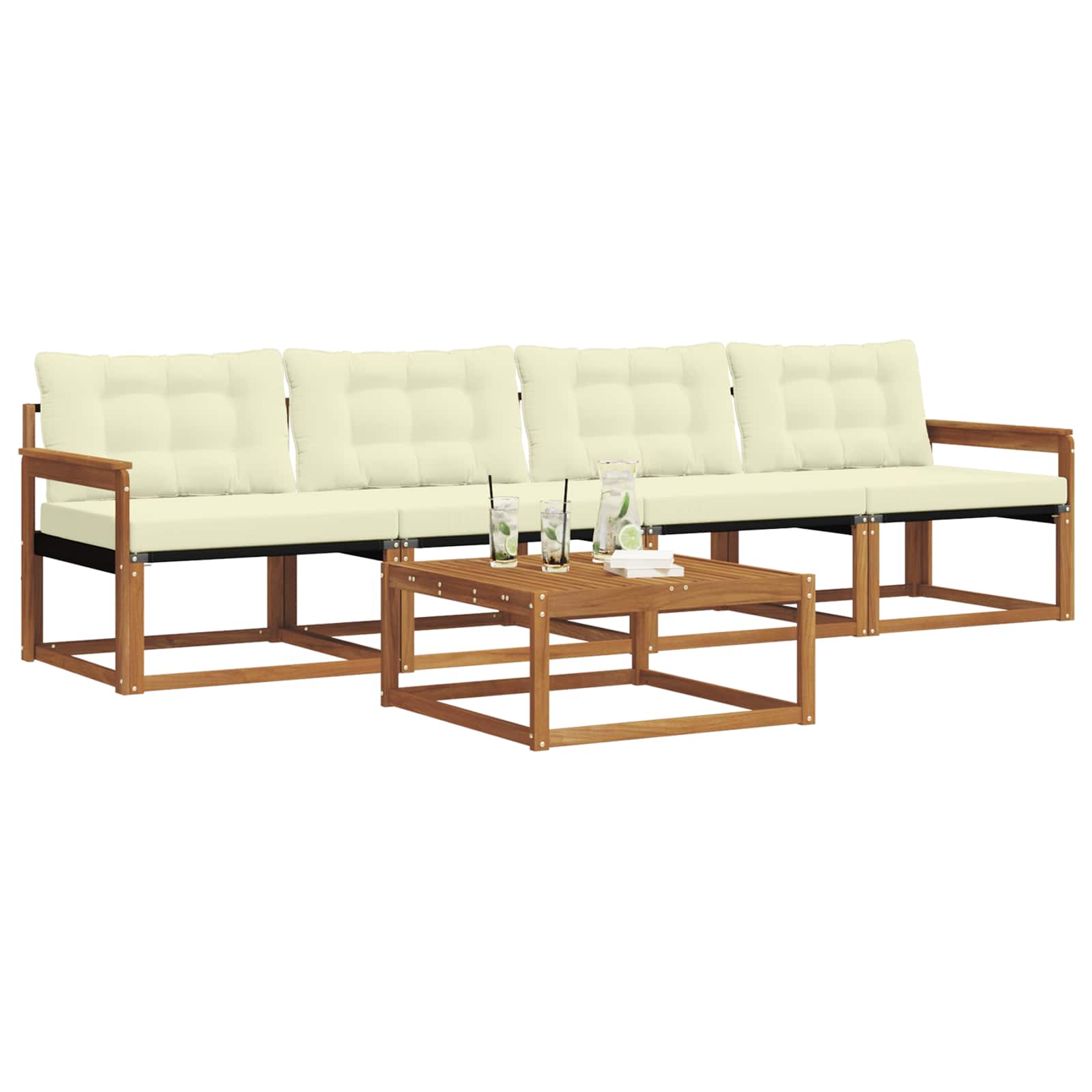 Outdoor-Sofagarnitur mit Kissen 5 pcs Natur und Creme