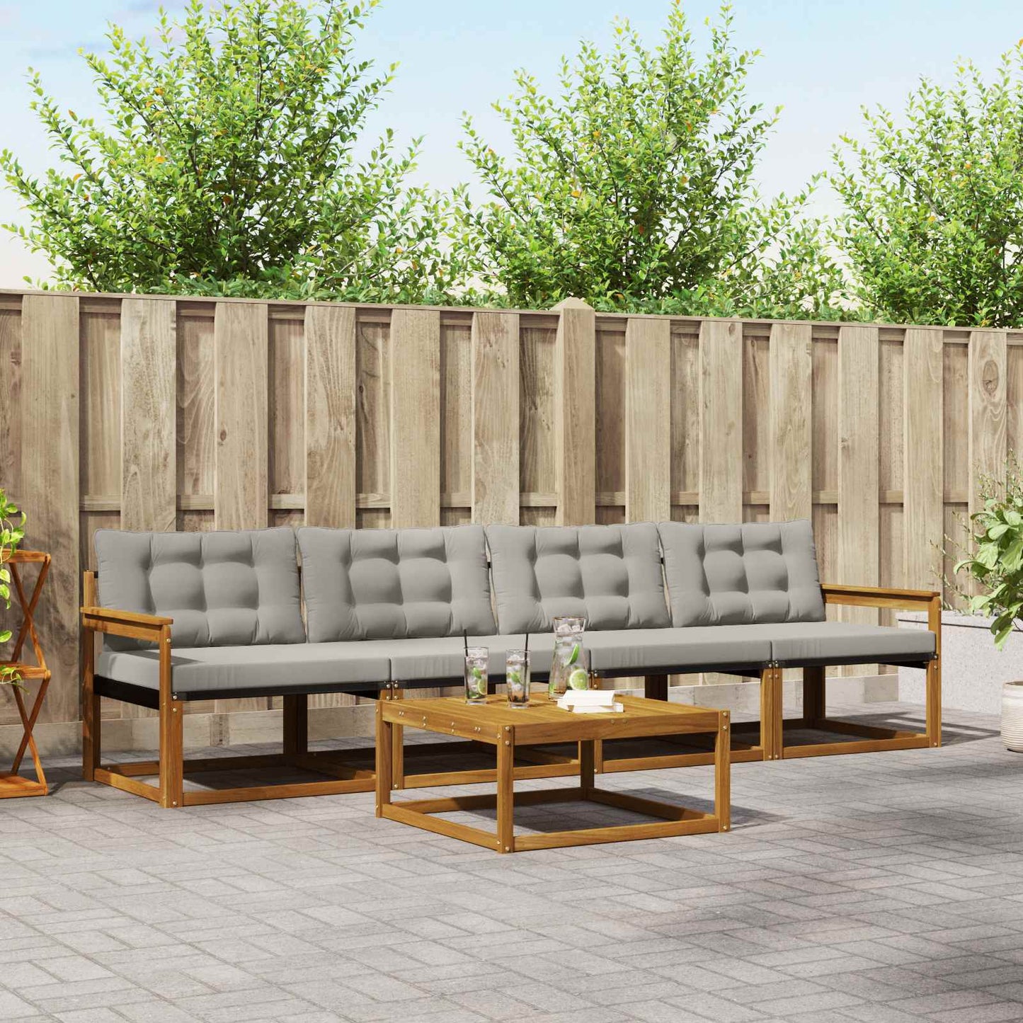 Outdoor-Sofagarnitur mit Kissen 5 pcs Natürlich und Hellgrau
