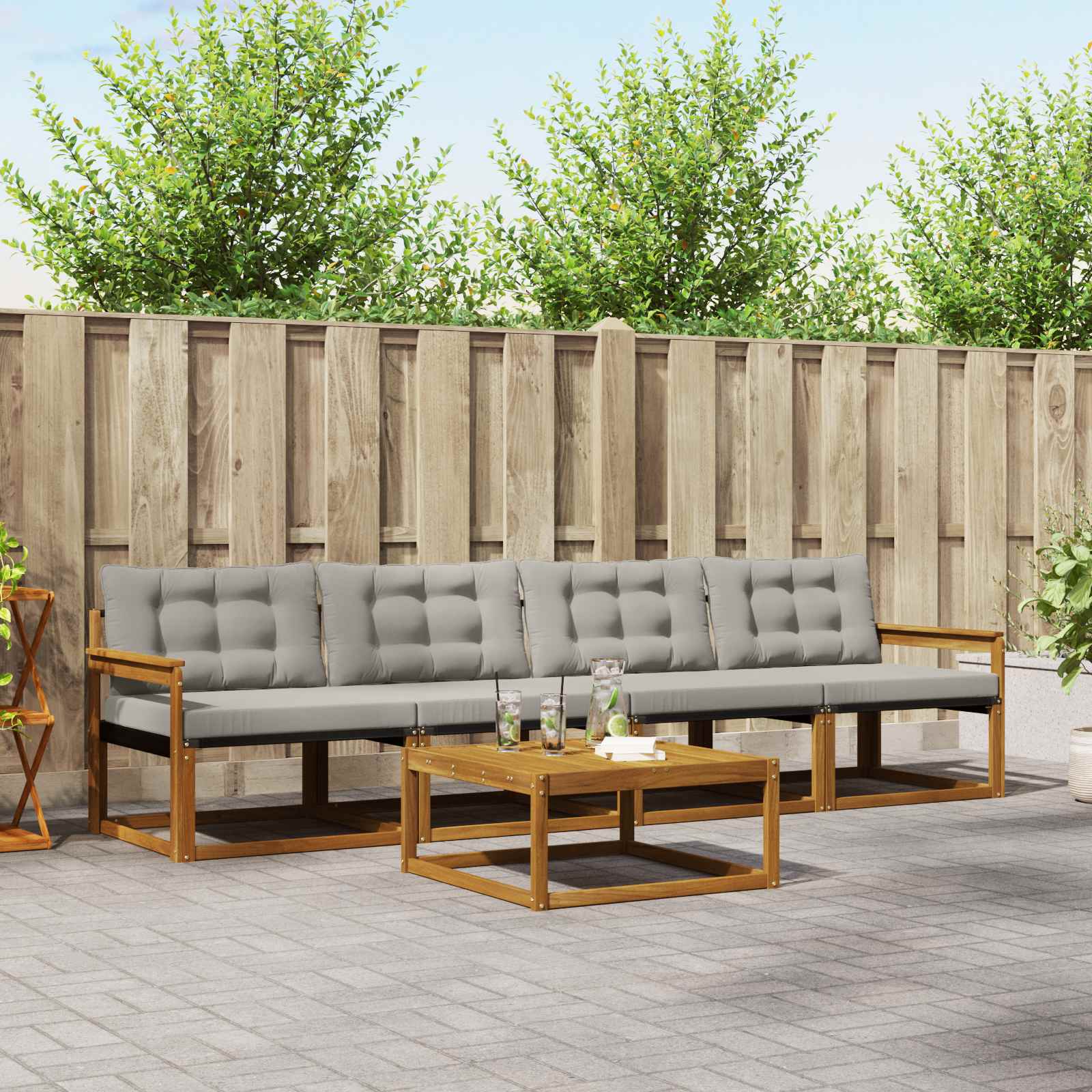 Outdoor-Sofagarnitur mit Kissen 5 pcs Natürlich und Hellgrau