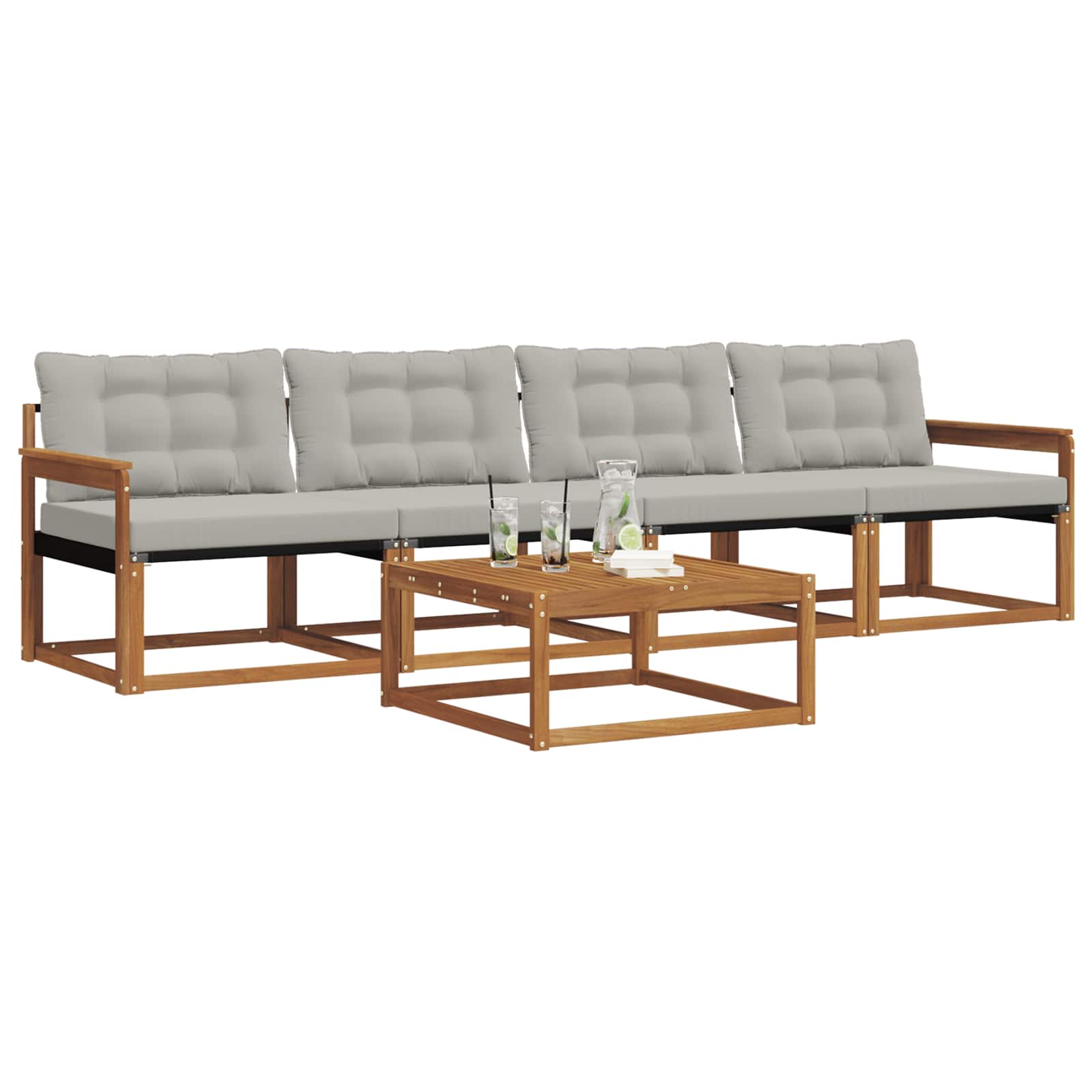 Outdoor-Sofagarnitur mit Kissen 5 pcs Natürlich und Hellgrau