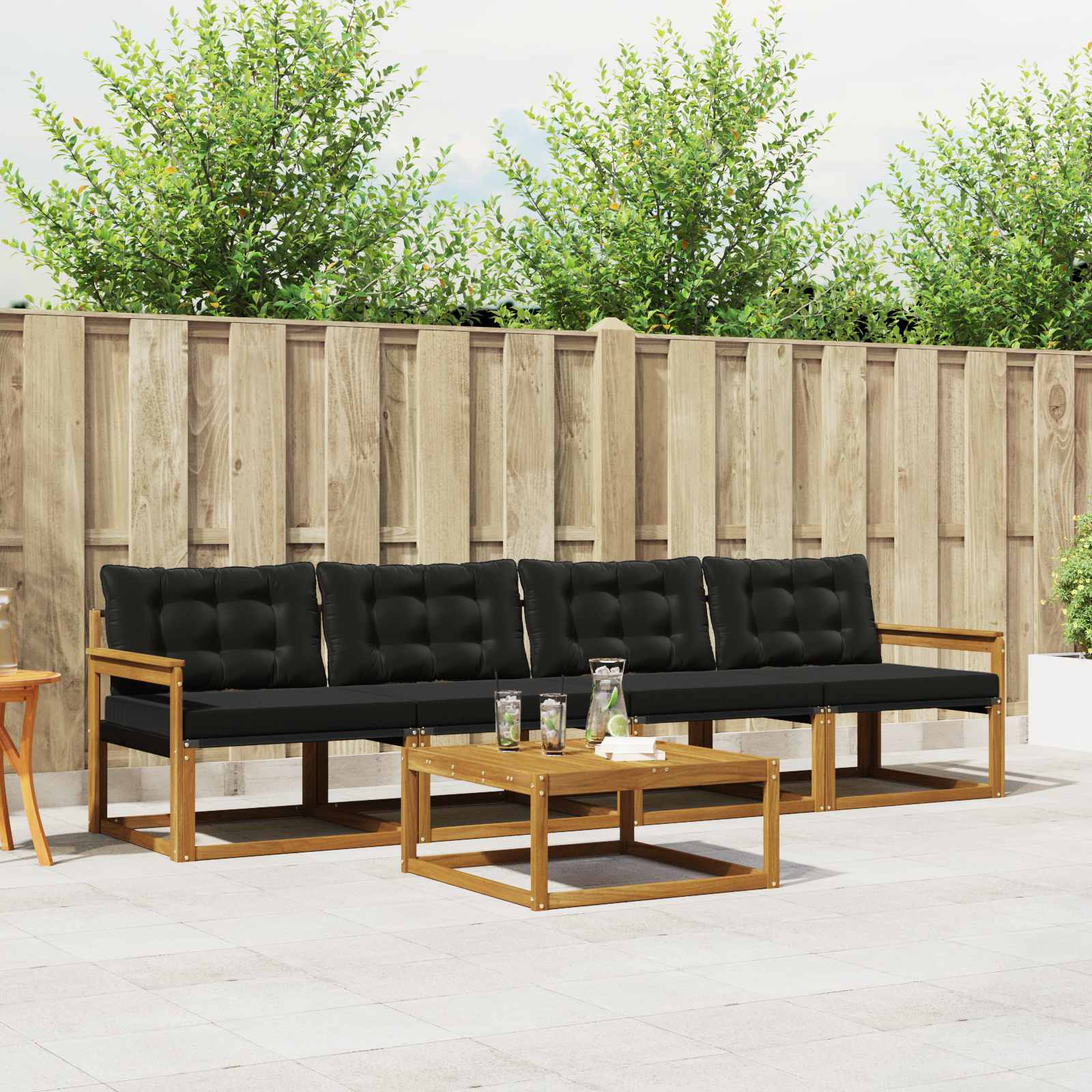 Outdoor-Sofagarnitur mit Kissen 5 pcs Natürlich und Schwarz