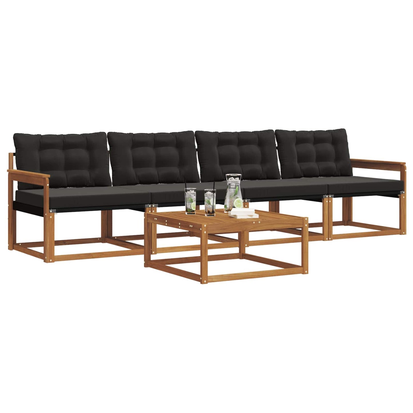 Outdoor-Sofagarnitur mit Kissen 5 pcs Natürlich und Schwarz