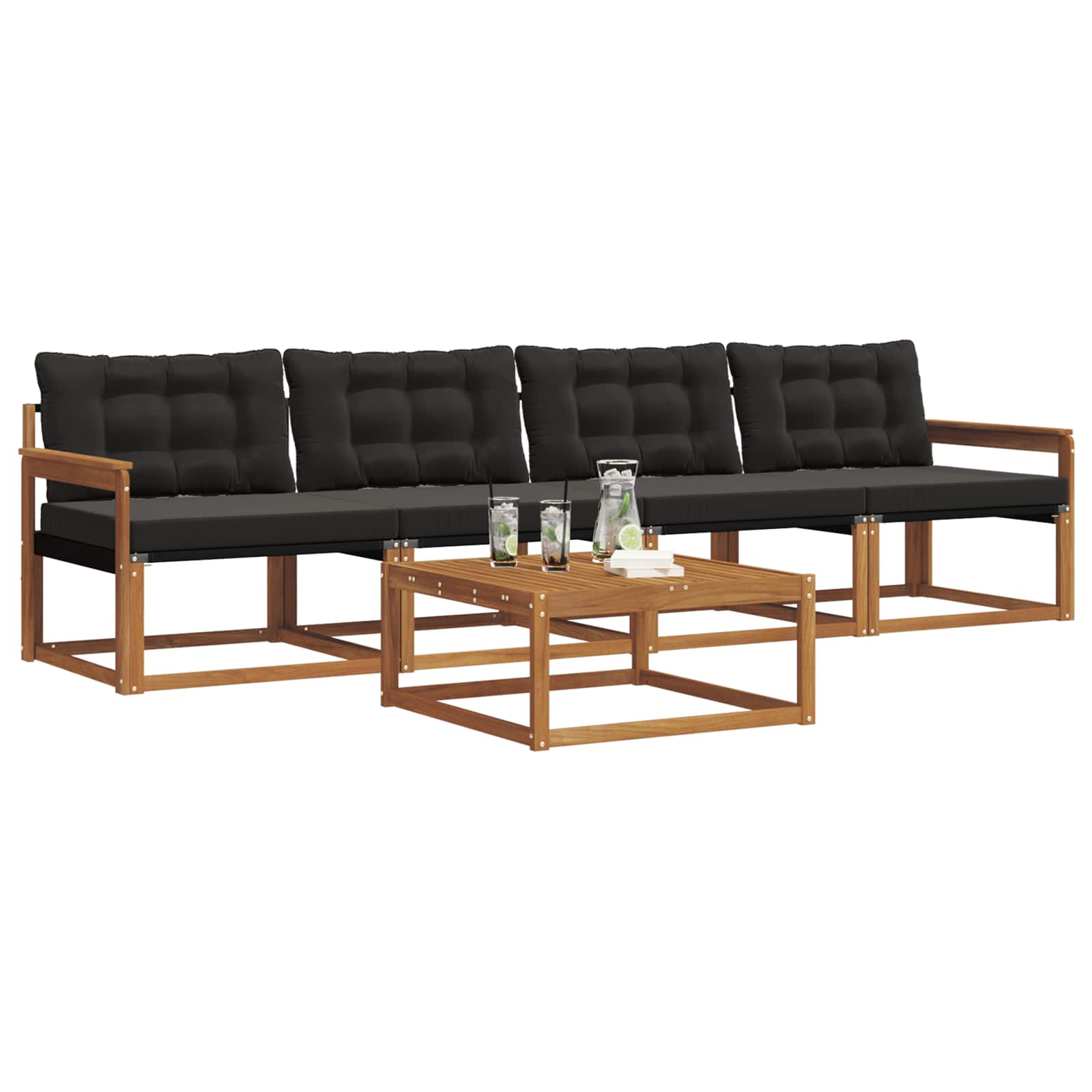 Outdoor-Sofagarnitur mit Kissen 5 pcs Natürlich und Schwarz
