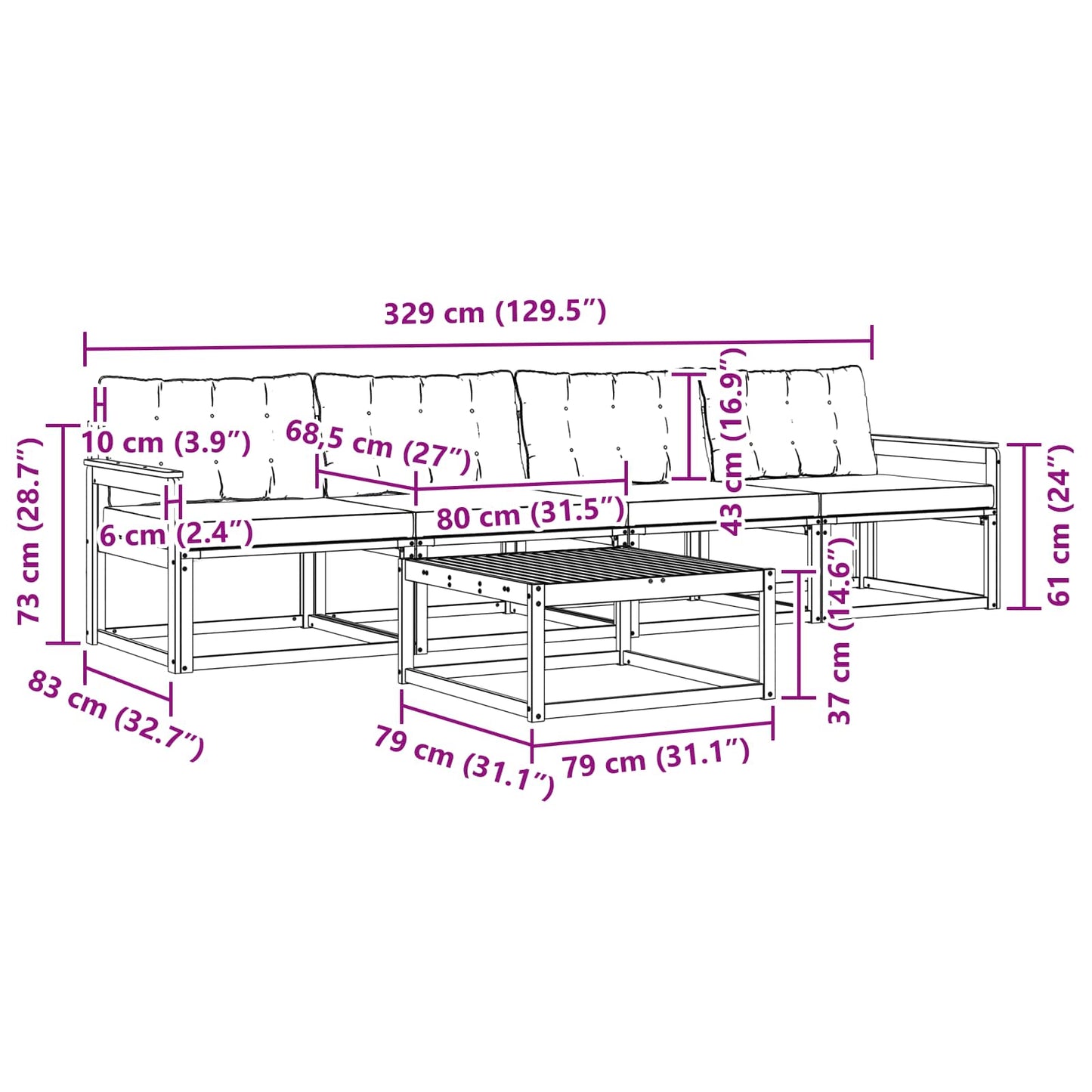 Outdoor-Sofagarnitur mit Kissen 5 pcs Natürlich und Schwarz