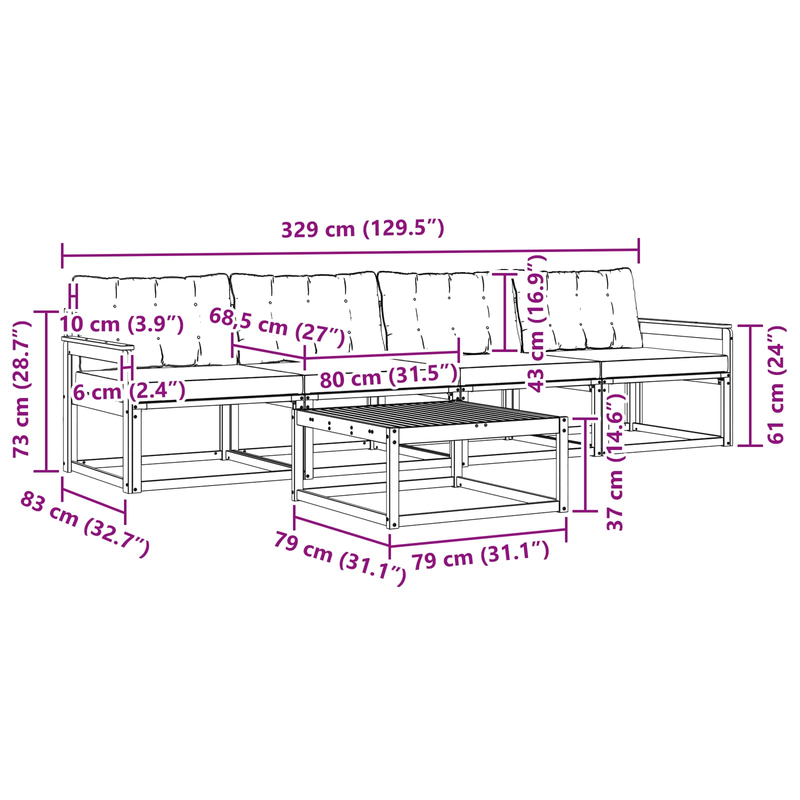 Outdoor-Sofagarnitur mit Kissen 5 pcs Natürlich und Schwarz