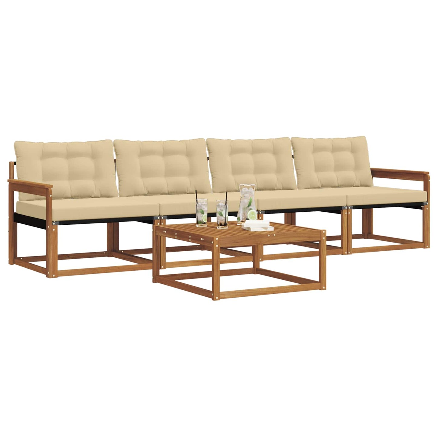 Outdoor-Sofagarnitur mit Kissen 5 pcs Natur und Beige