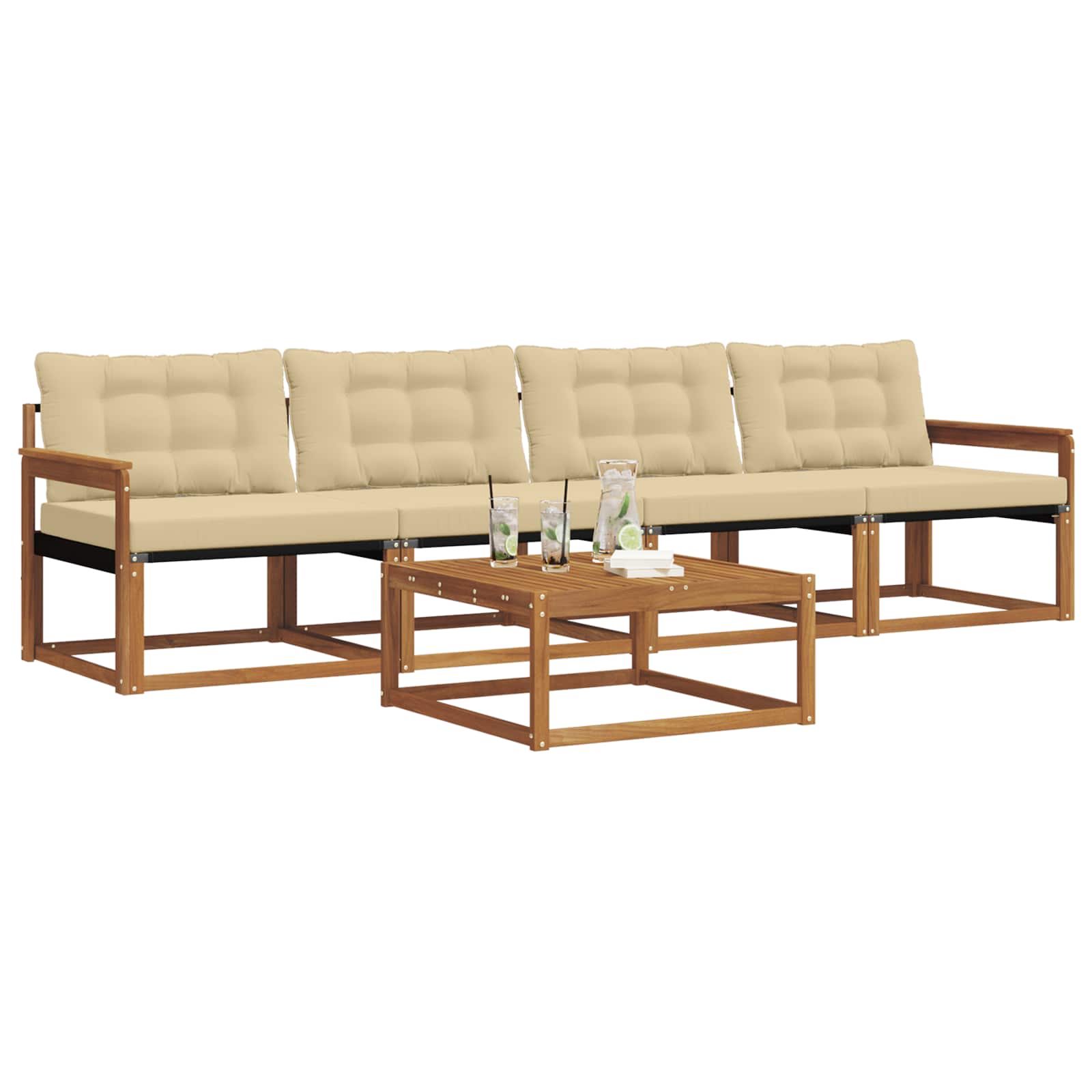 Outdoor-Sofagarnitur mit Kissen 5 pcs Natur und Beige