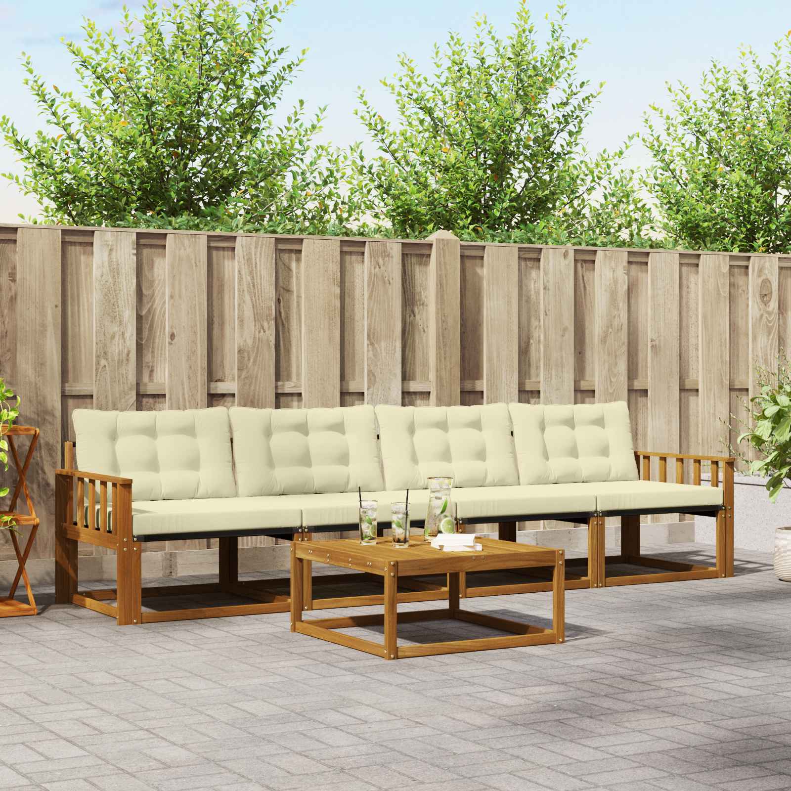 Outdoor-Sofagarnitur mit Kissen 5 pcs Natur und Creme