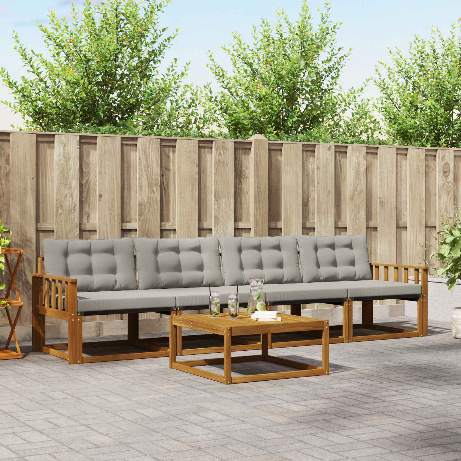 Outdoor-Sofagarnitur mit Kissen 5 pcs Natürlich und Hellgrau