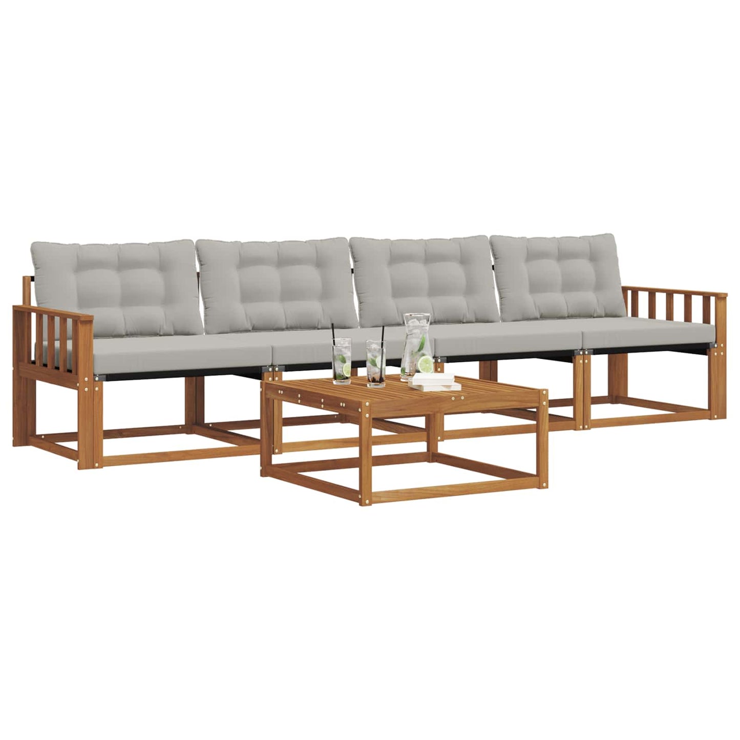 Outdoor-Sofagarnitur mit Kissen 5 pcs Natürlich und Hellgrau